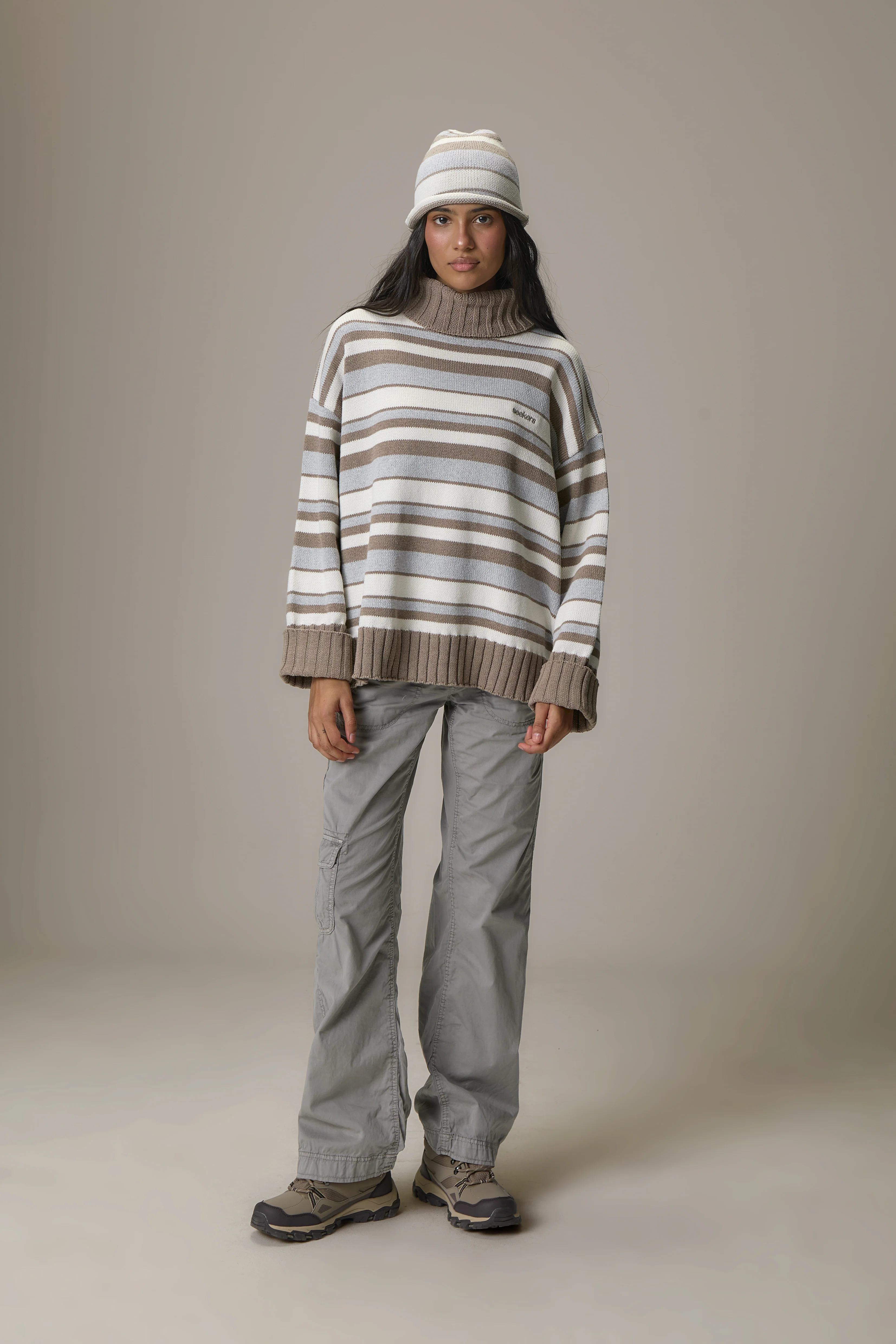 Bella Stripe Roll Neck in Grey - Image 3