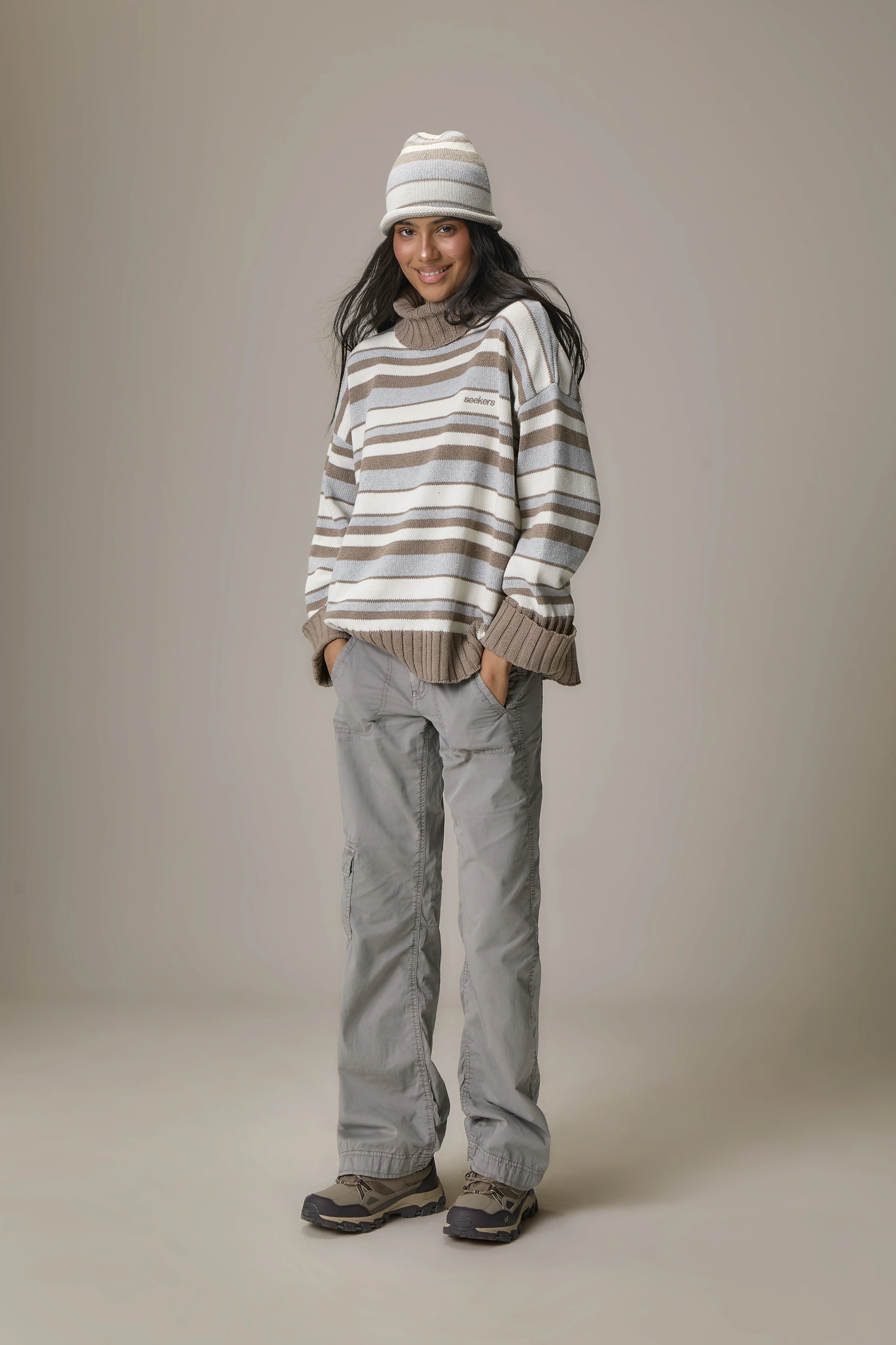 Bella Stripe Roll Neck in Grey - Image 5