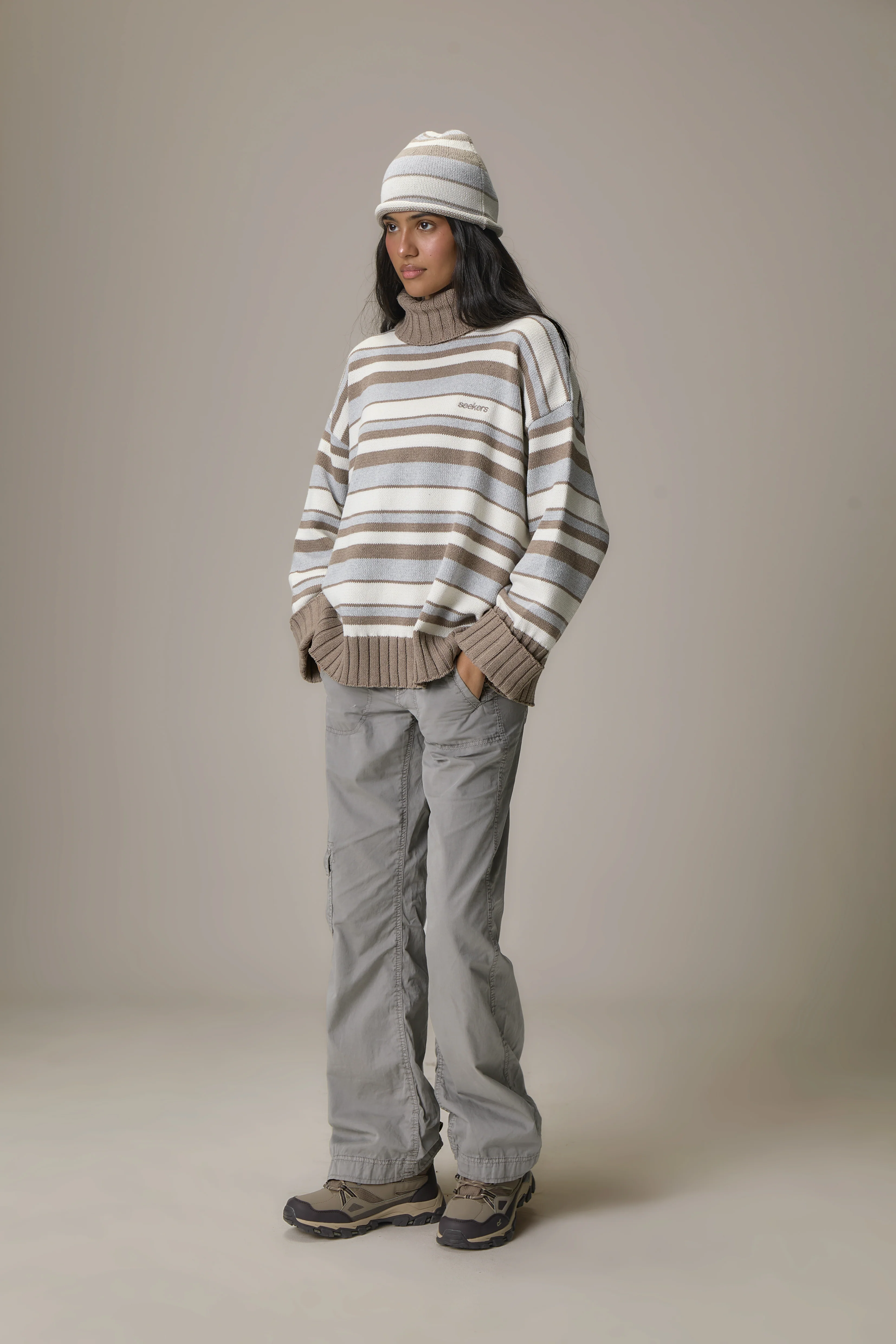 Bella Stripe Roll Neck in Grey - Image 8
