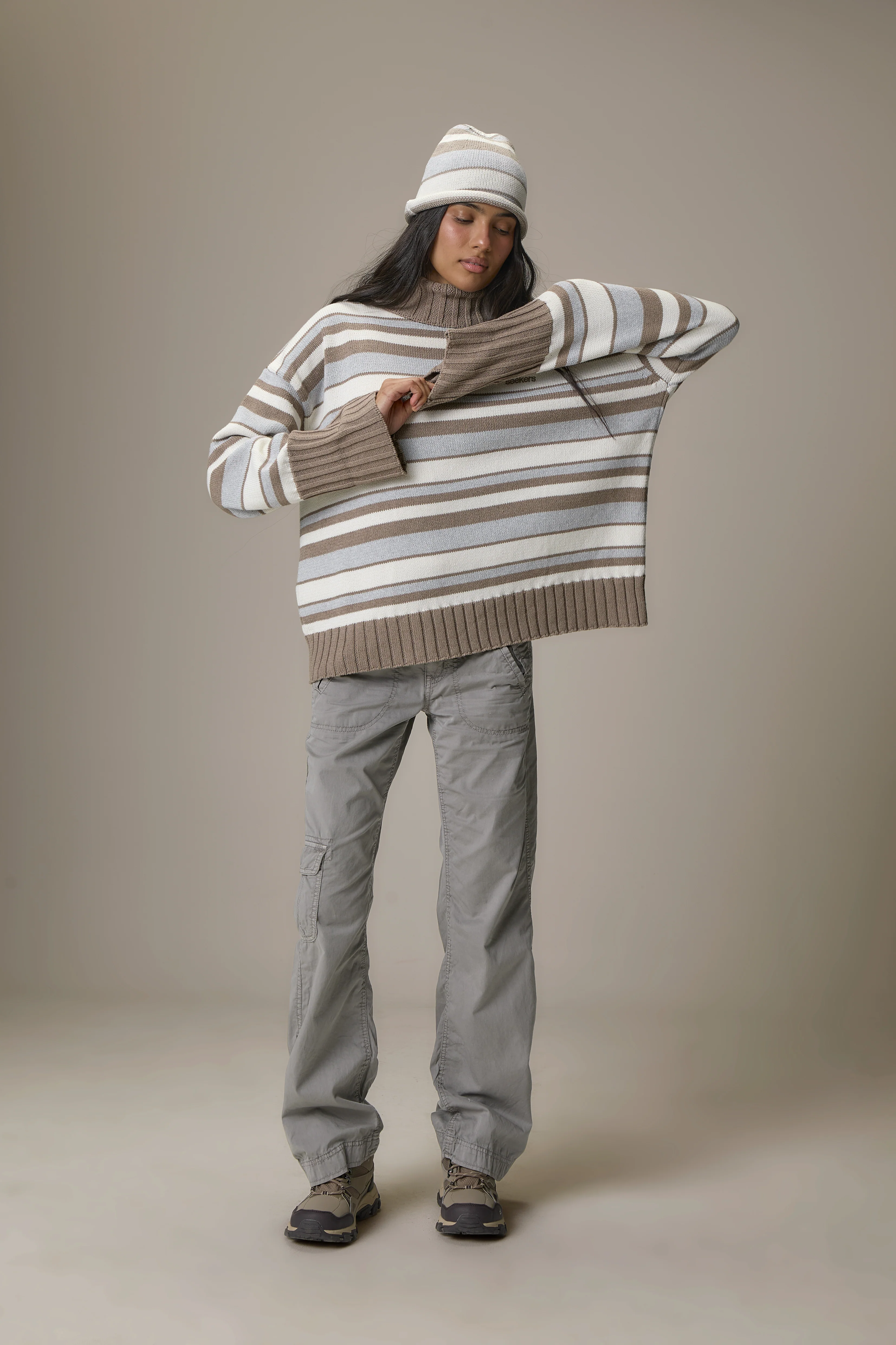 Bella Stripe Roll Neck in Grey - Image 9