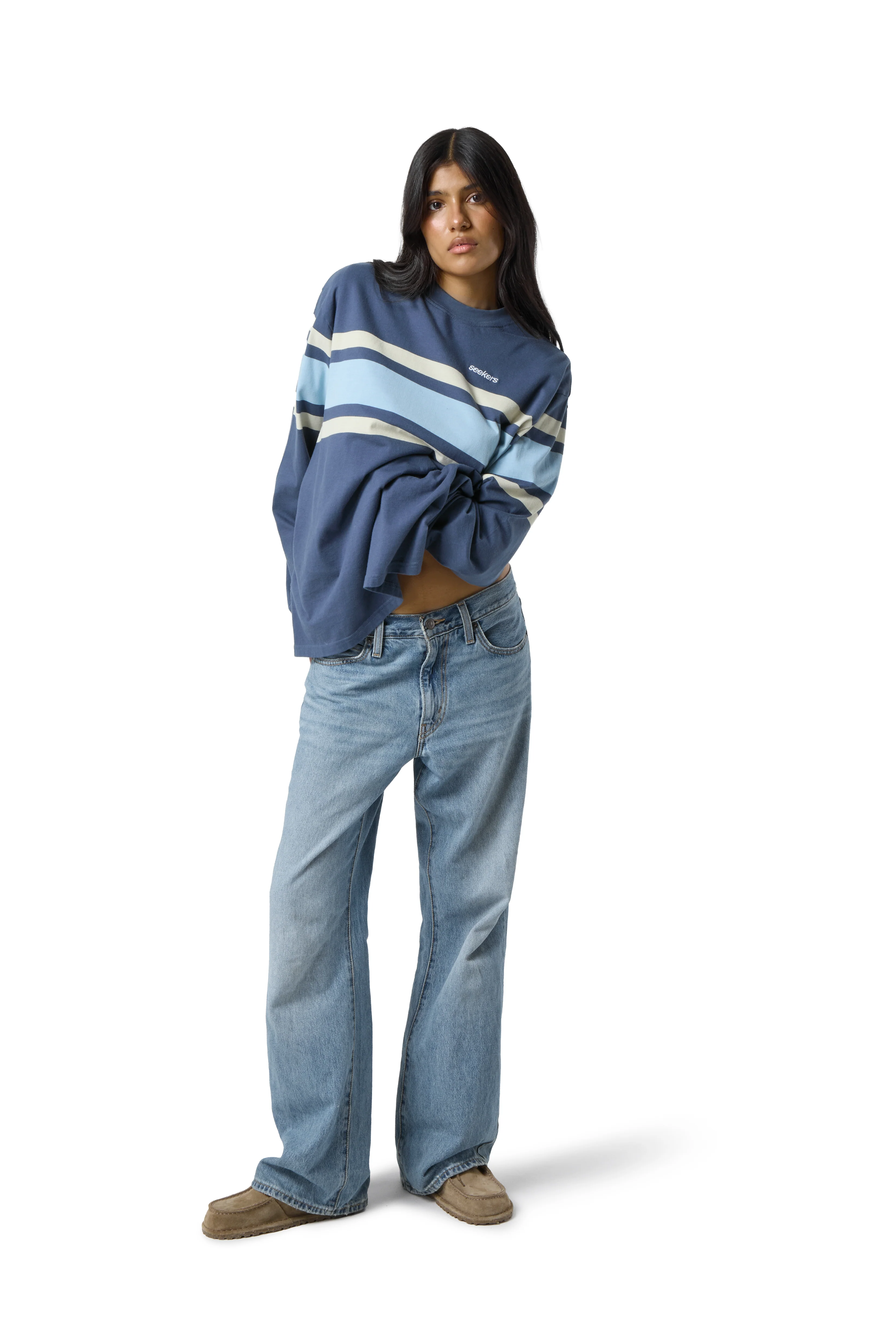 Boardwalk Long Sleeve Tee in Mid Blue - Image 3