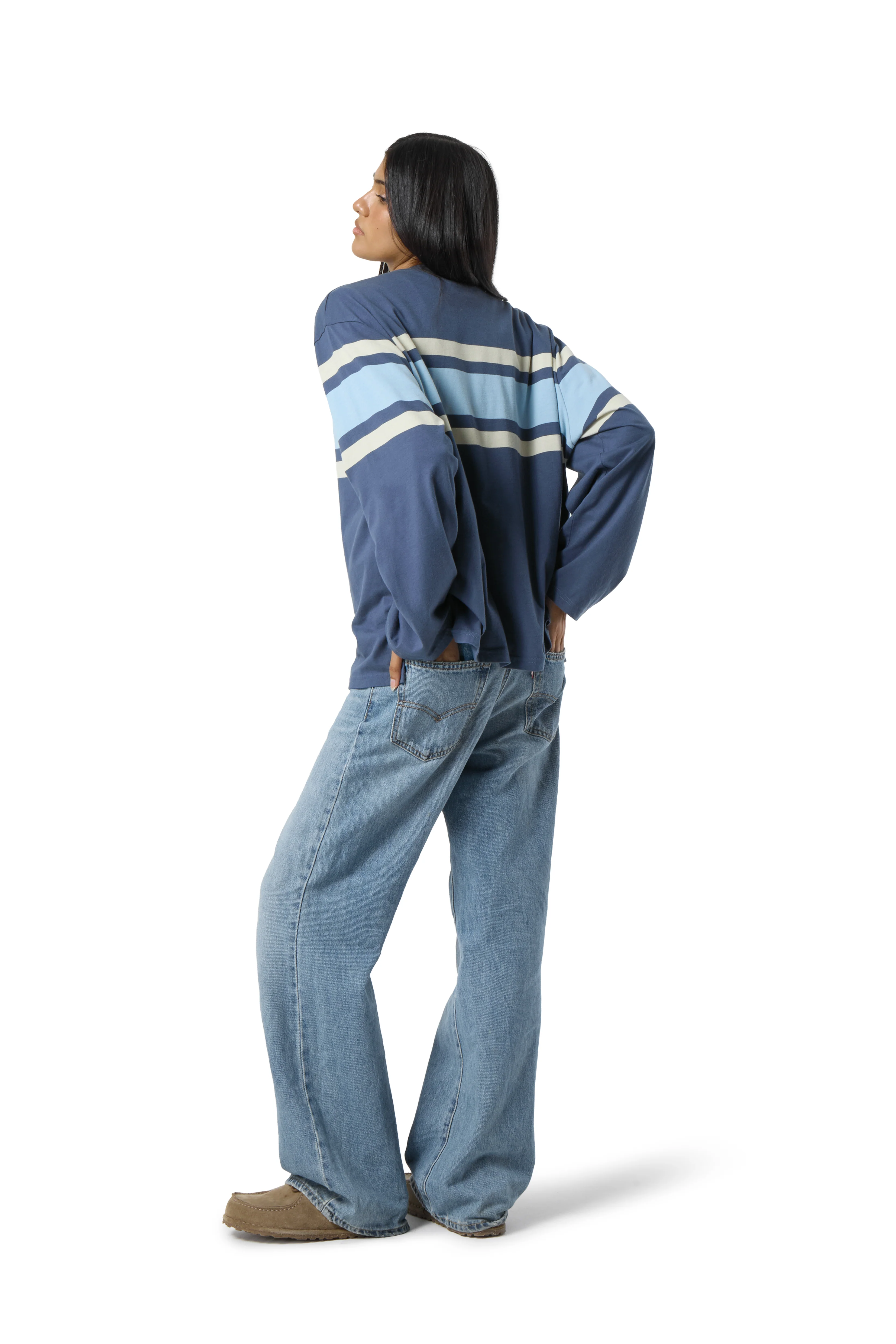 Boardwalk Long Sleeve Tee in Mid Blue - Image 4