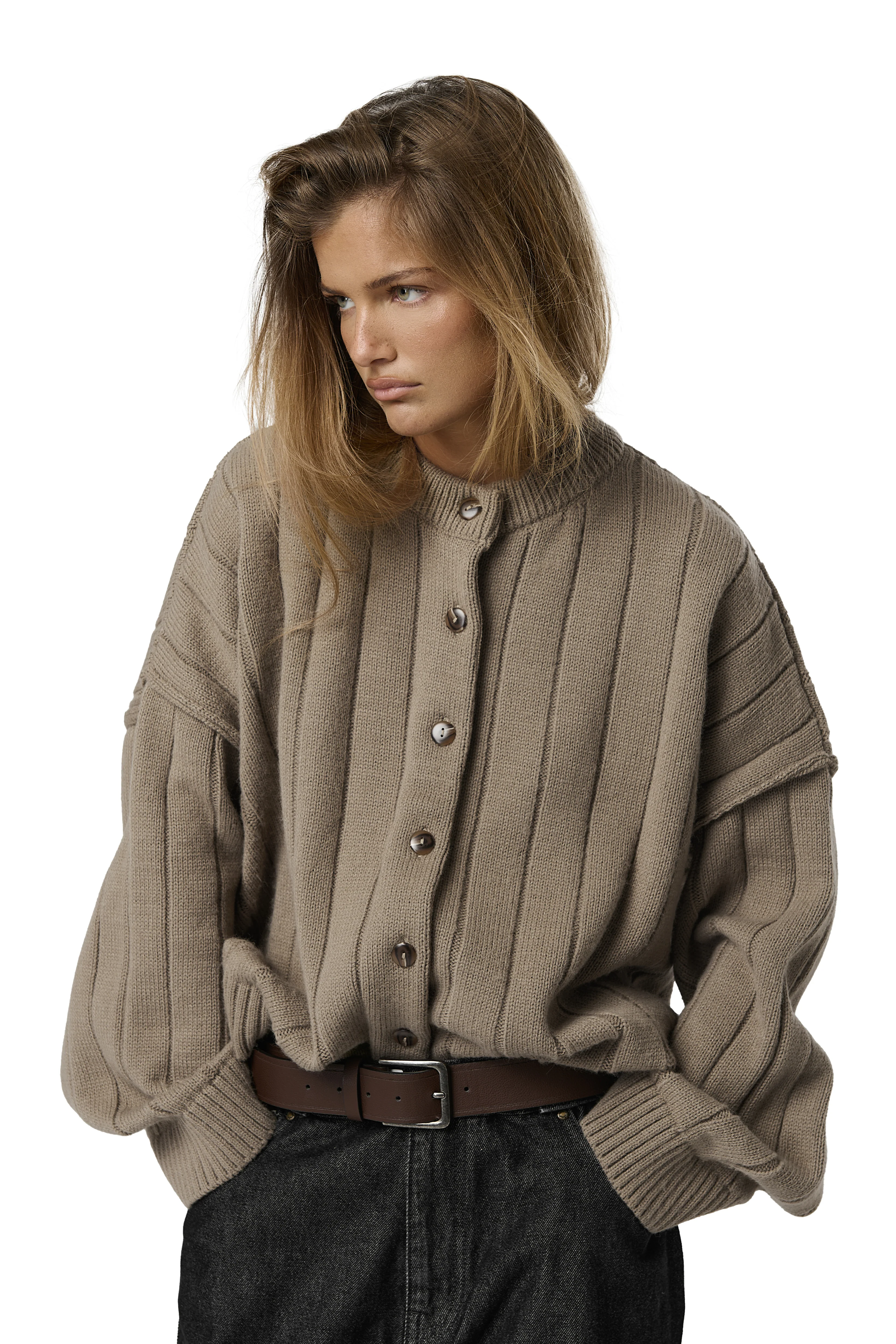 Bryant Button Cardigan in Beige - Image 8