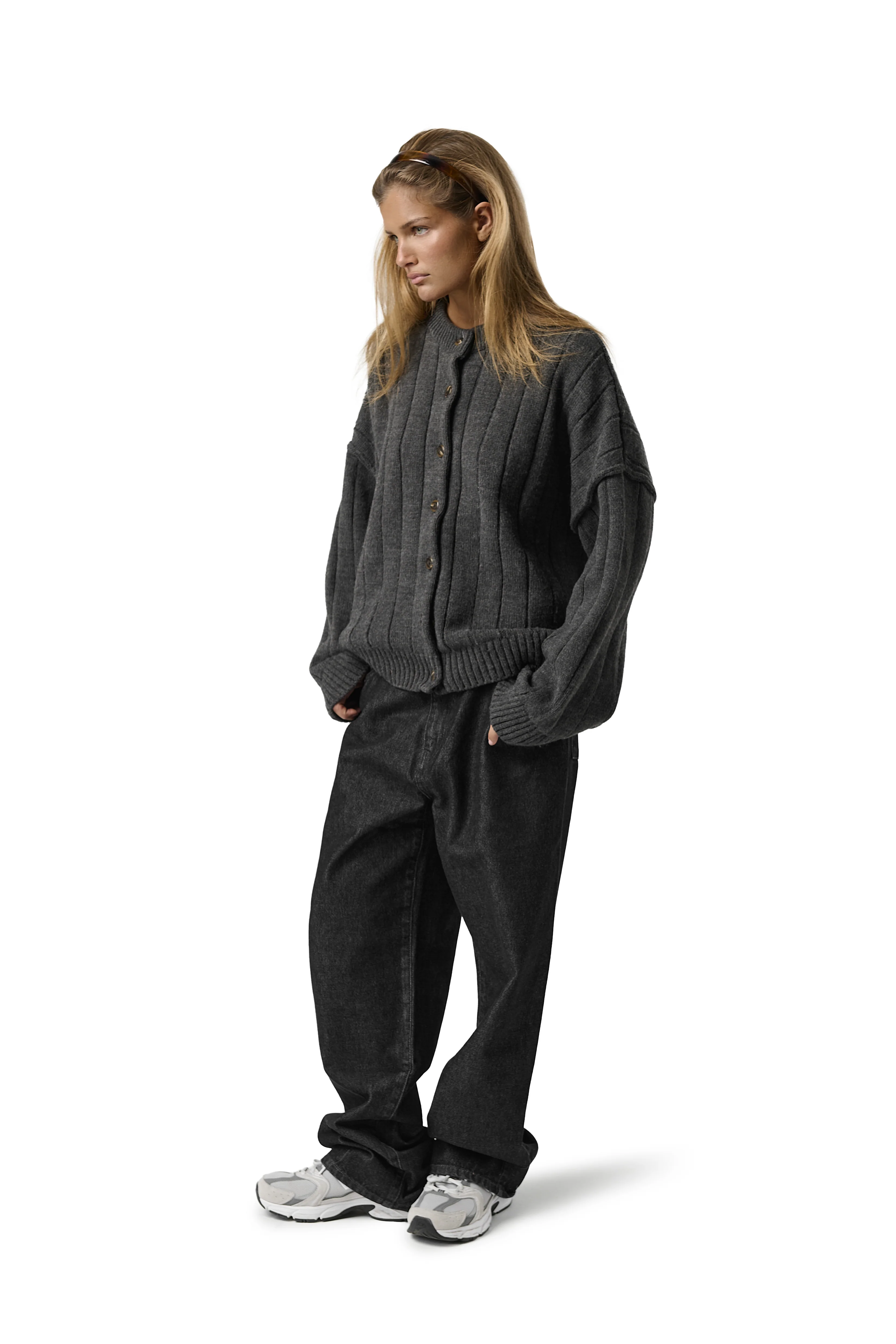 Bryant Button Cardigan in Charcoal - Image 10
