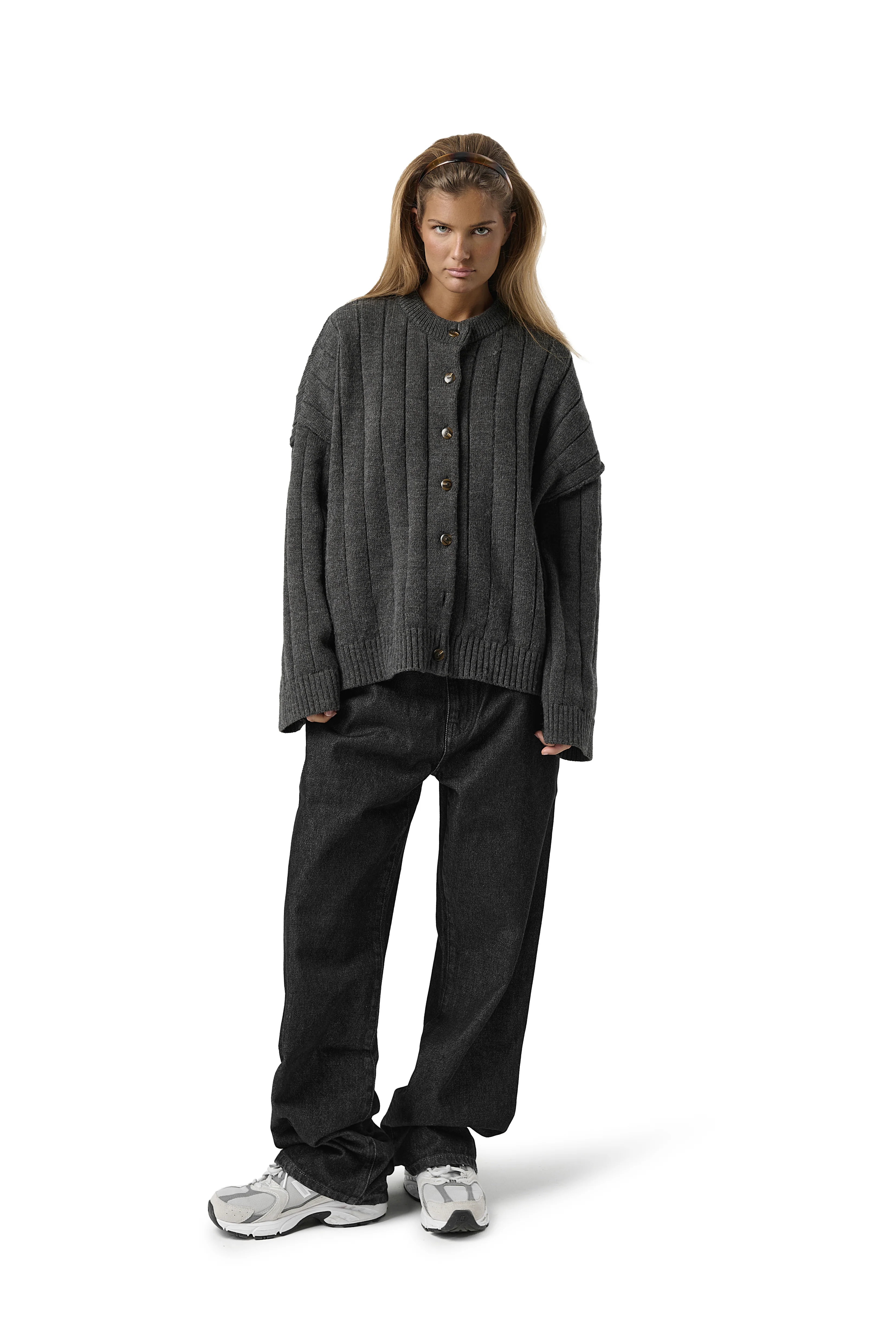 Bryant Button Cardigan in Charcoal - Image 3