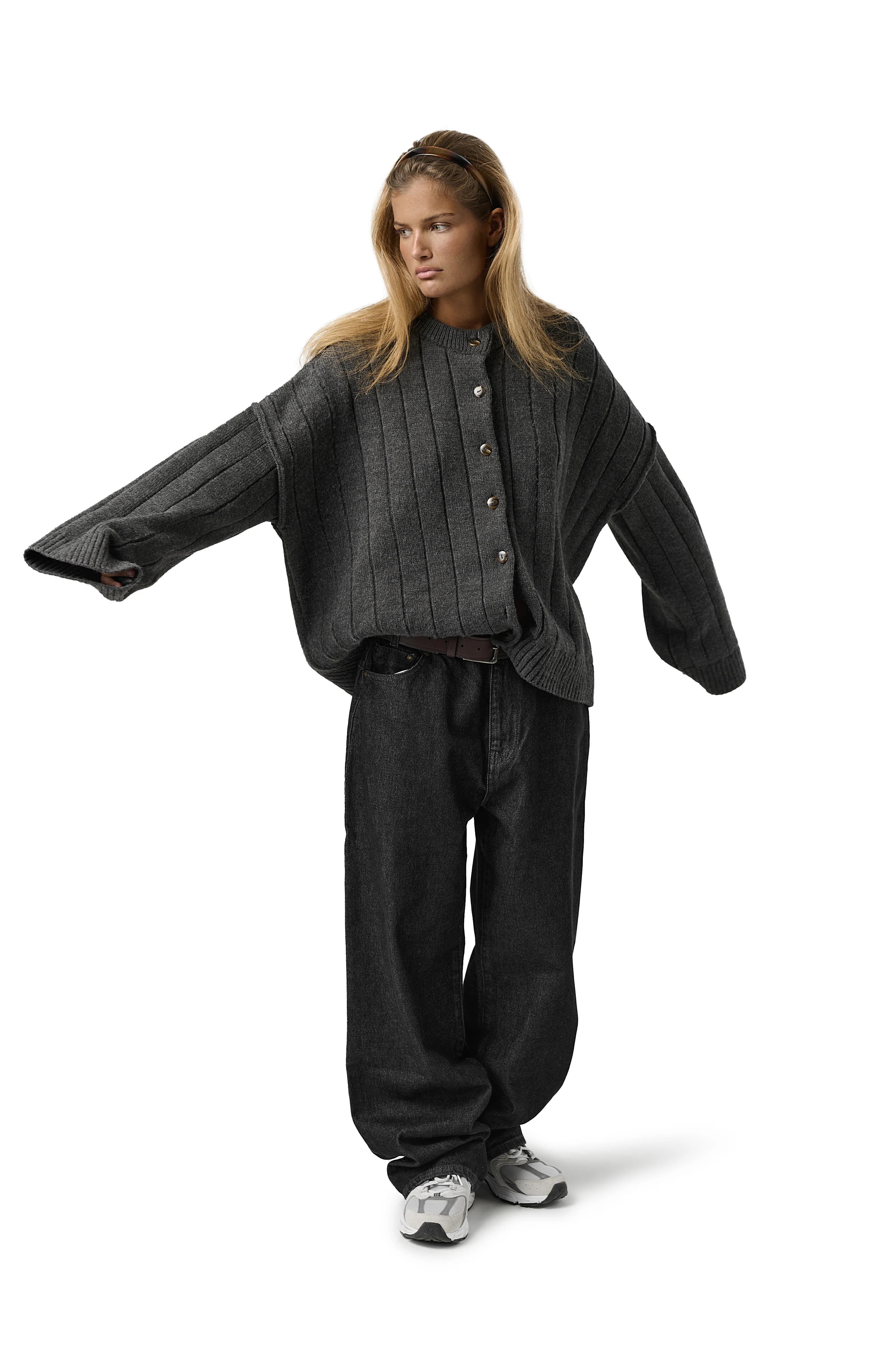Bryant Button Cardigan in Charcoal - Image 4