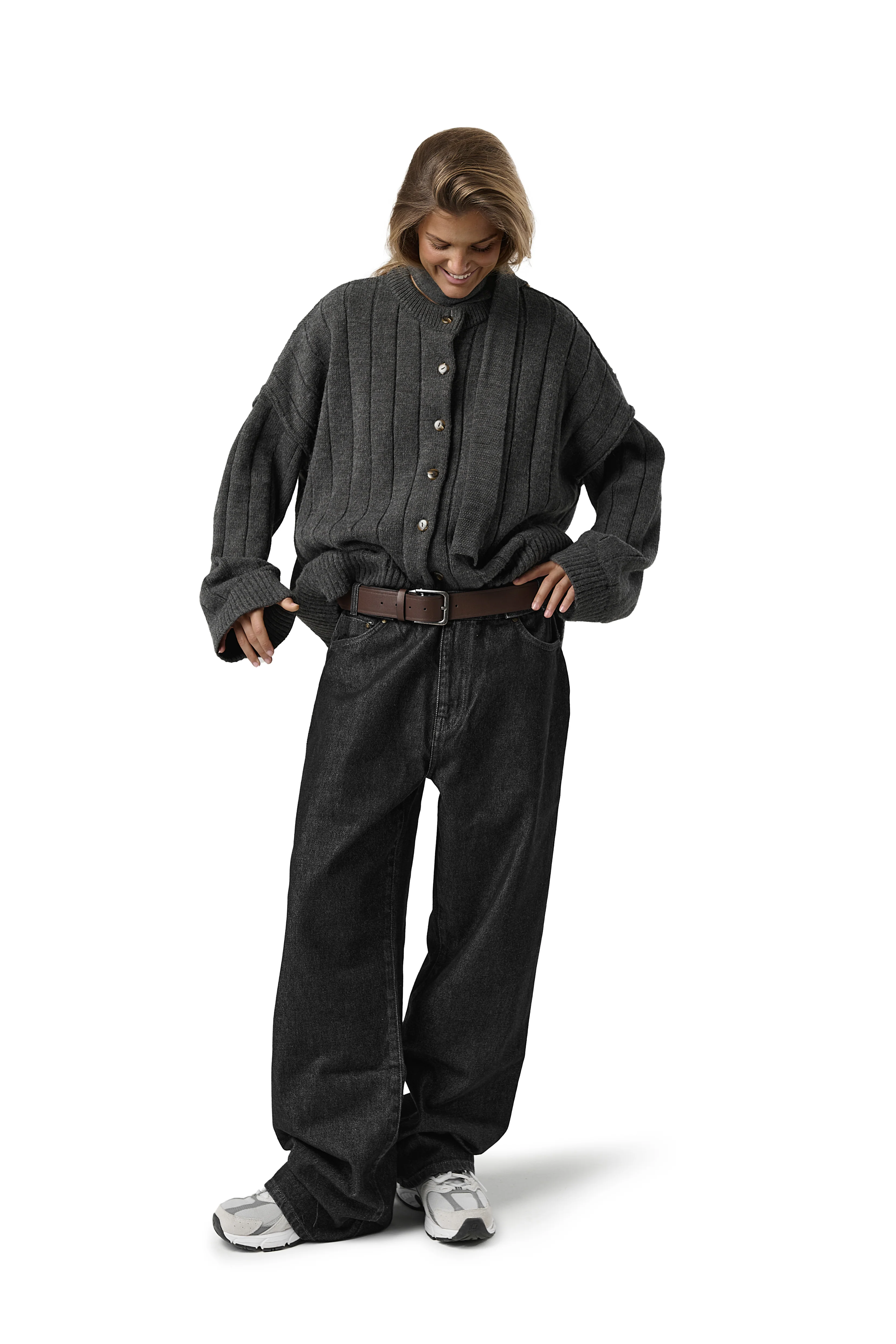 Bryant Button Cardigan in Charcoal - Image 7