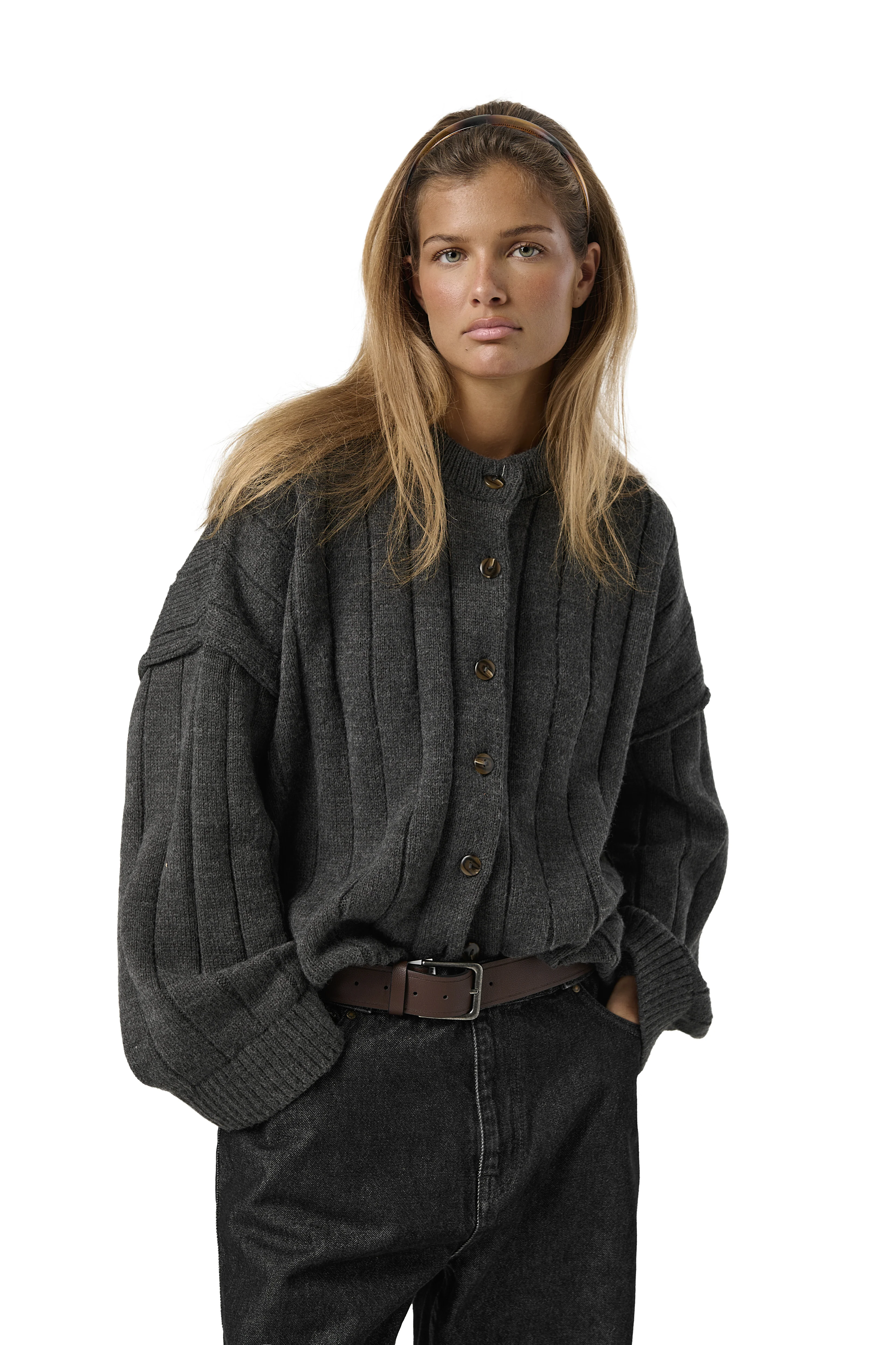 Bryant Button Cardigan in Charcoal - Image 8