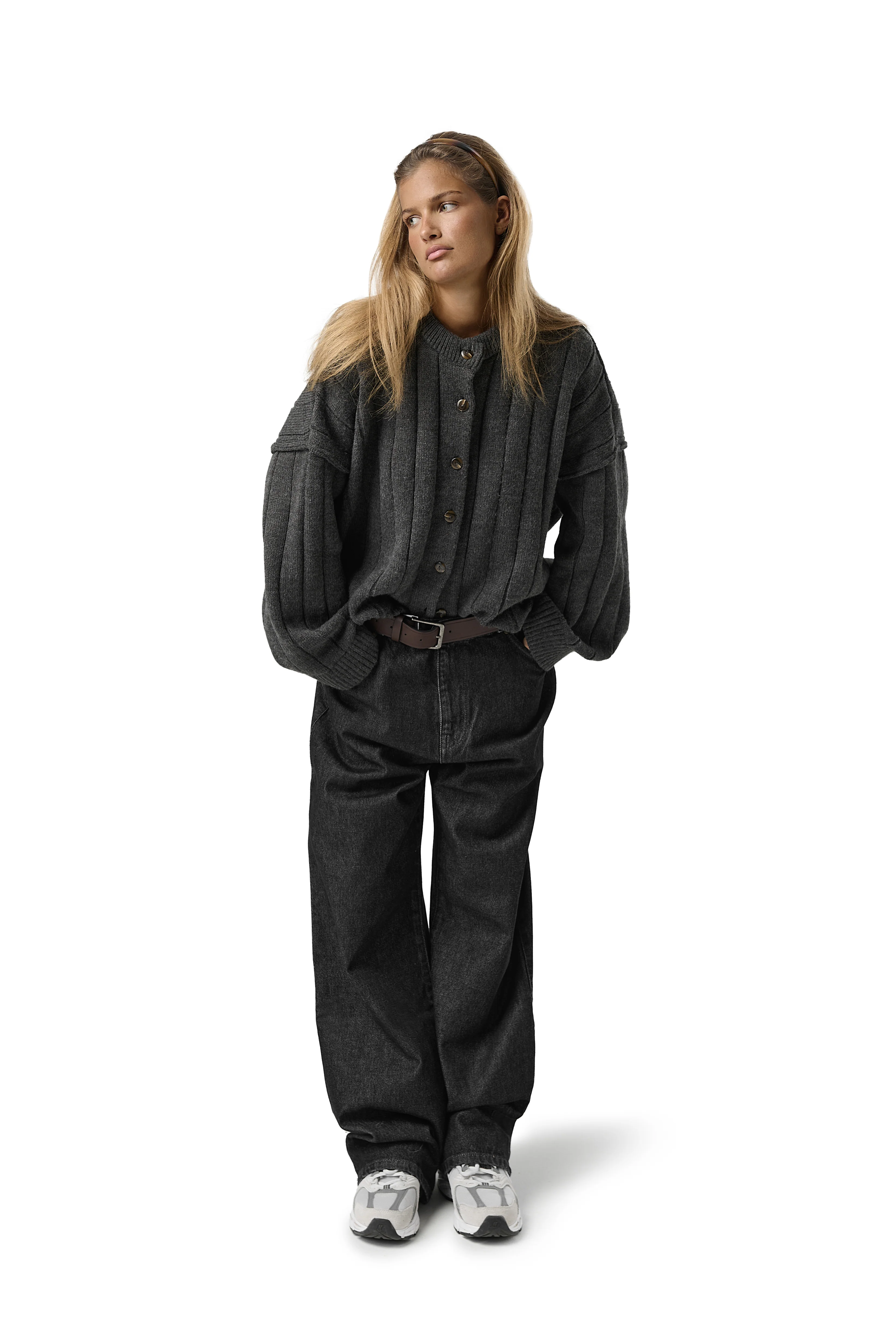 Bryant Button Cardigan in Charcoal - Image 9