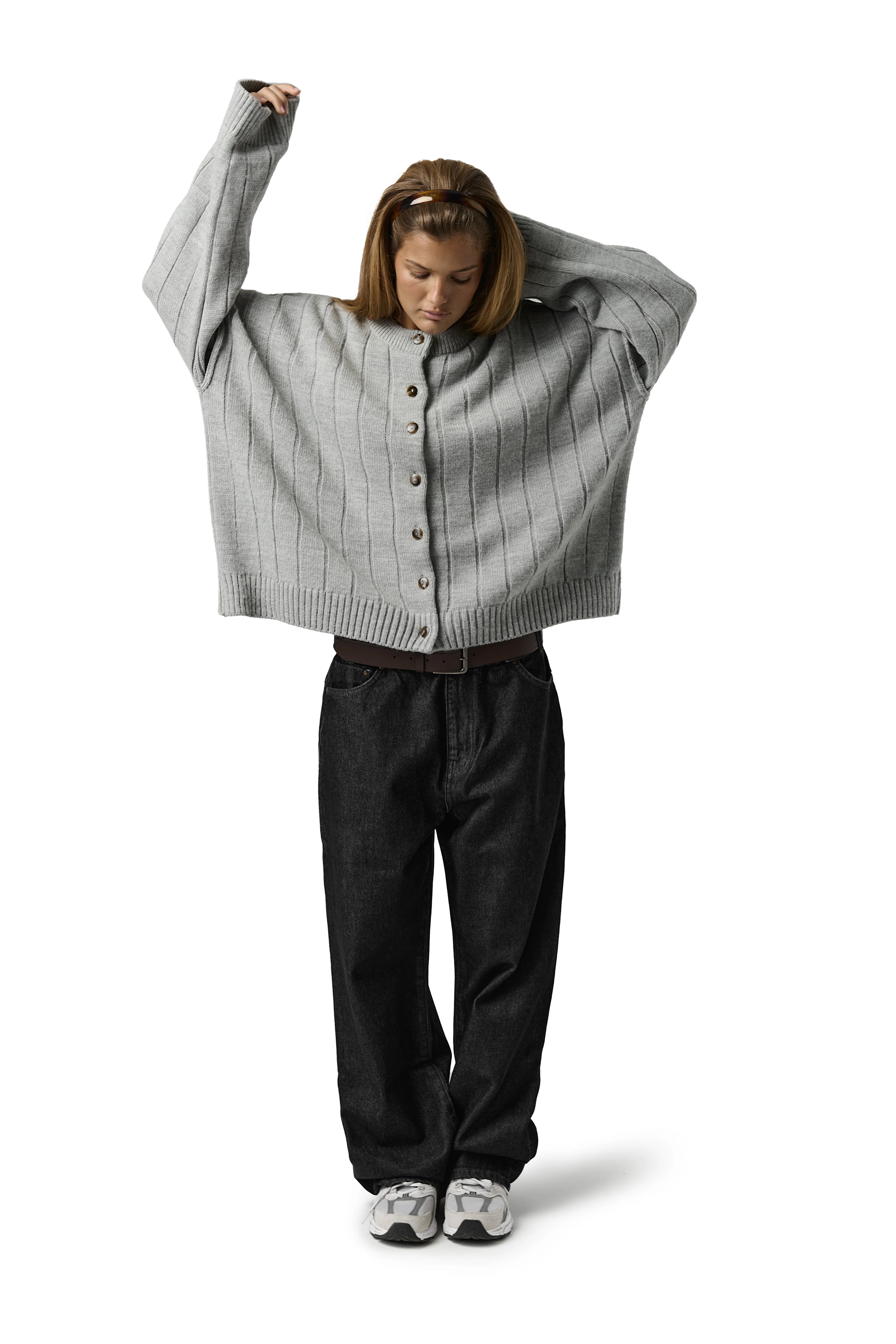 Bryant Button Cardigan in Light Grey - Image 3