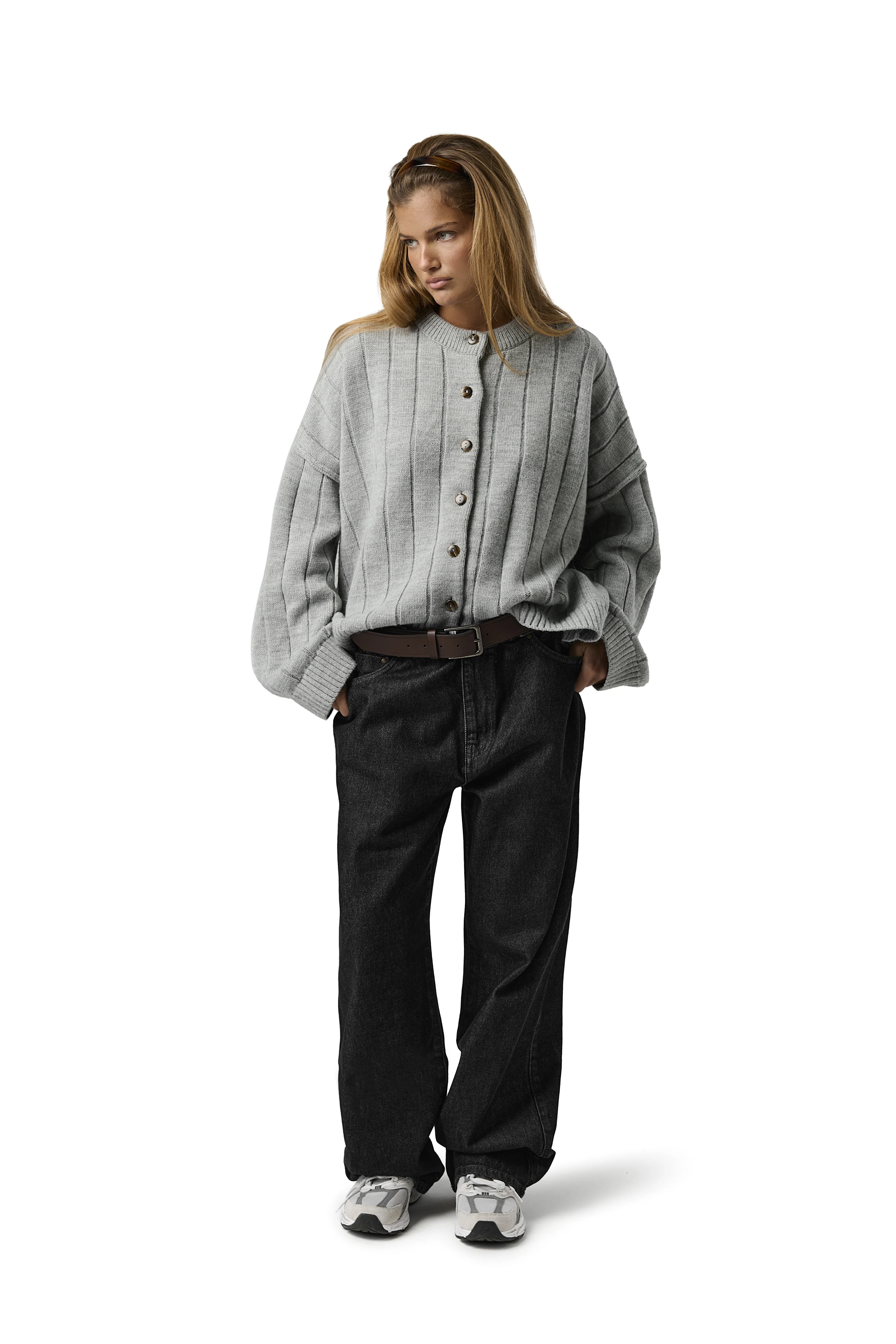 Bryant Button Cardigan in Light Grey - Image 4