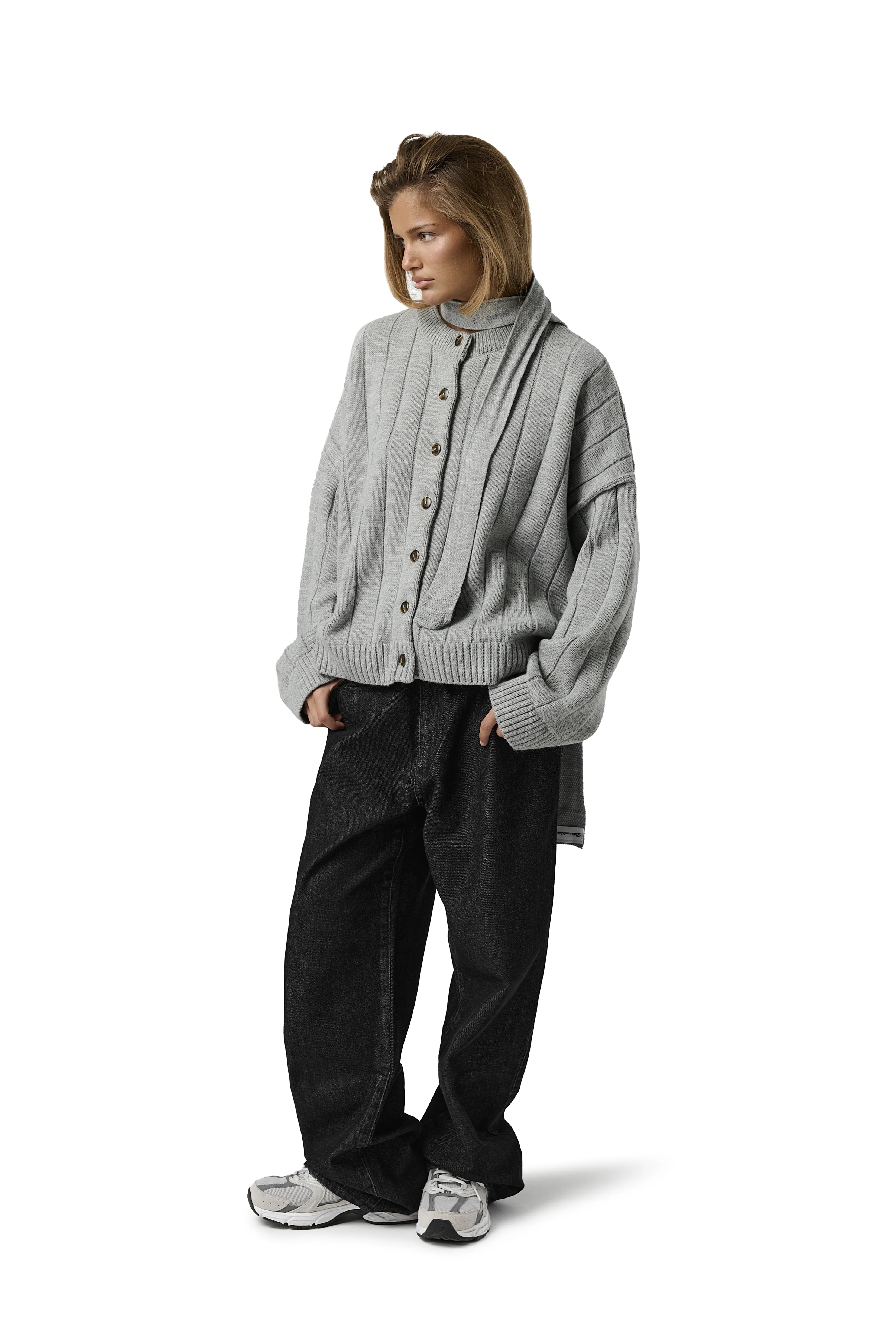 Bryant Button Cardigan in Light Grey - Image 5
