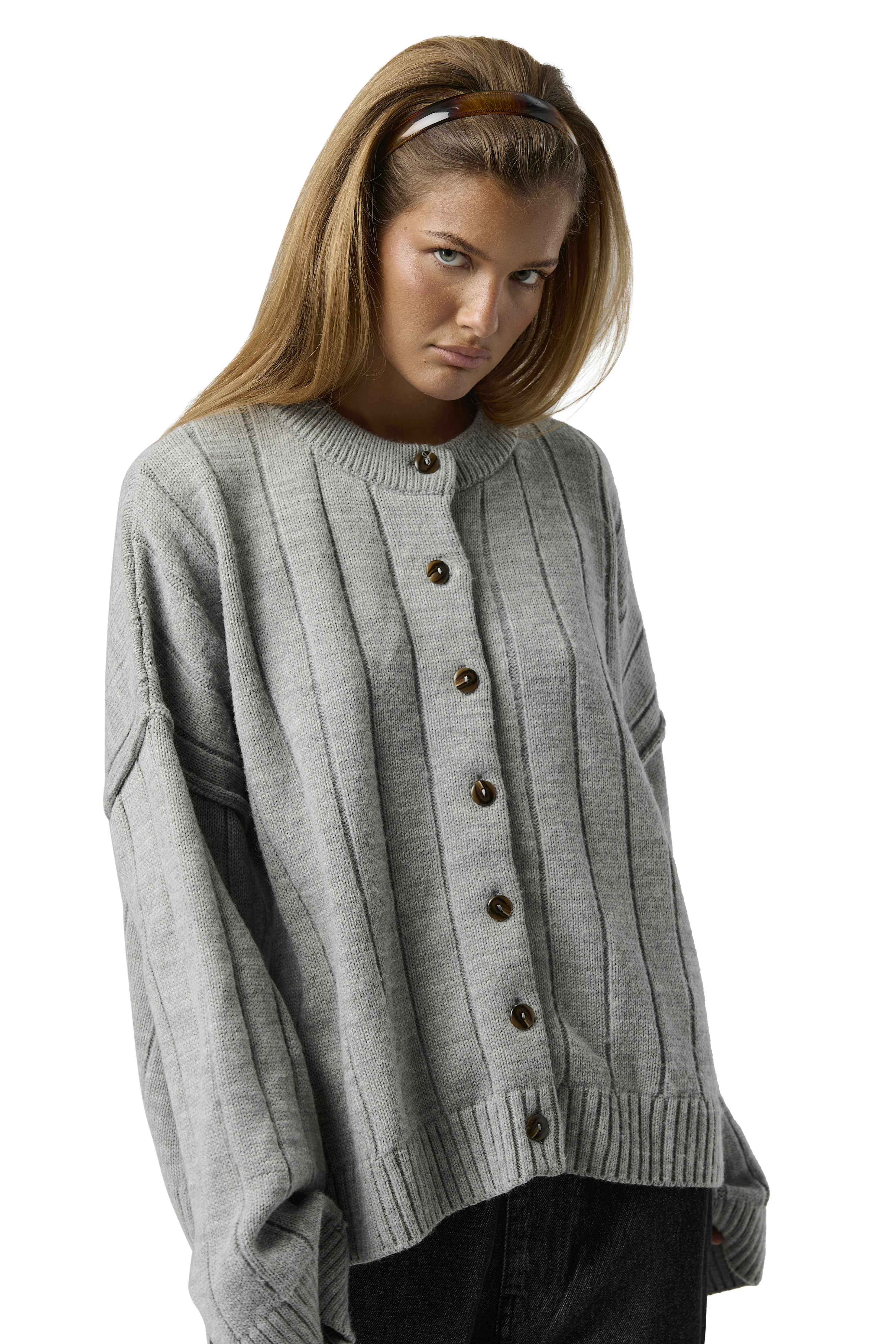 Bryant Button Cardigan in Light Grey - Image 6
