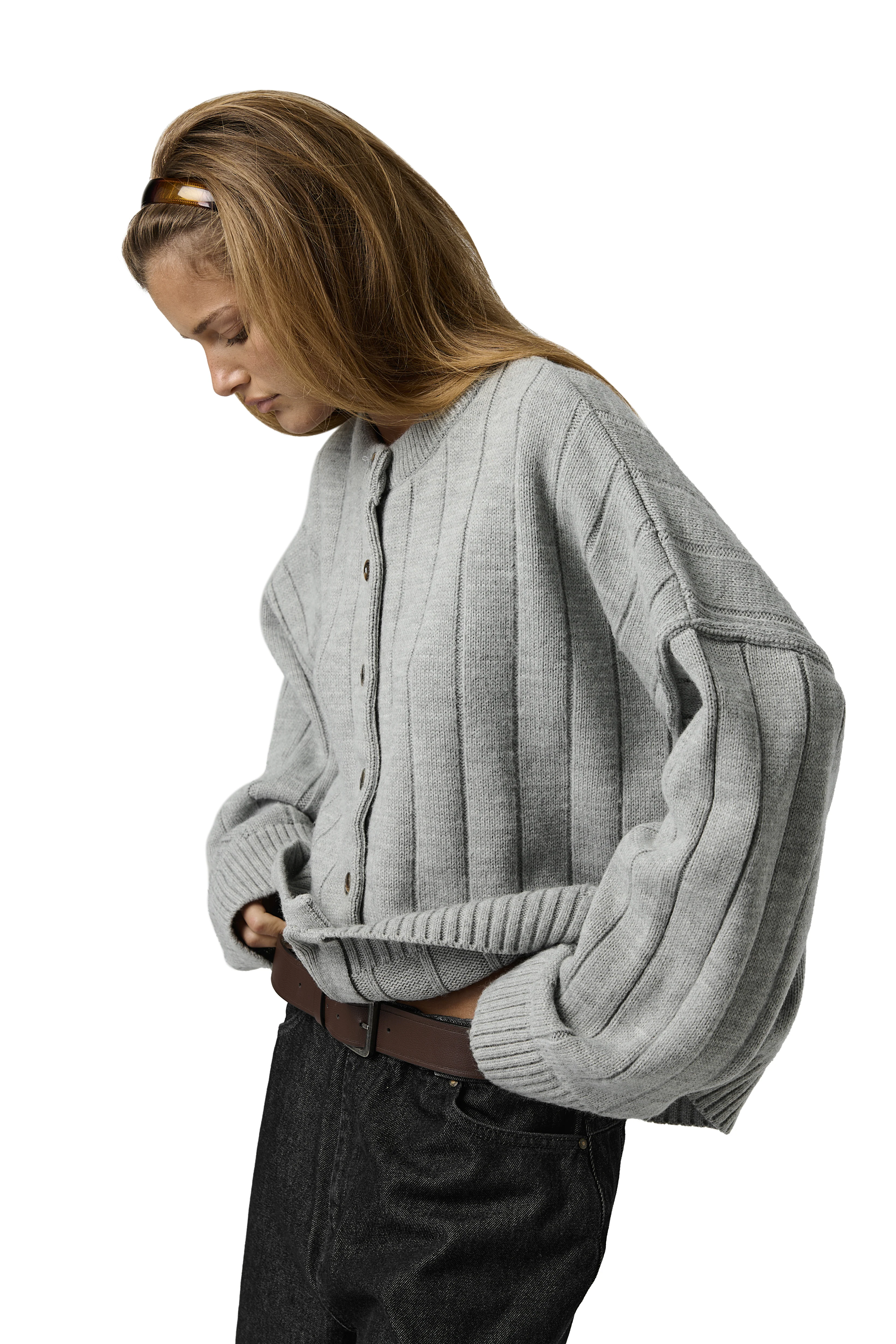 Bryant Button Cardigan in Light Grey - Image 7