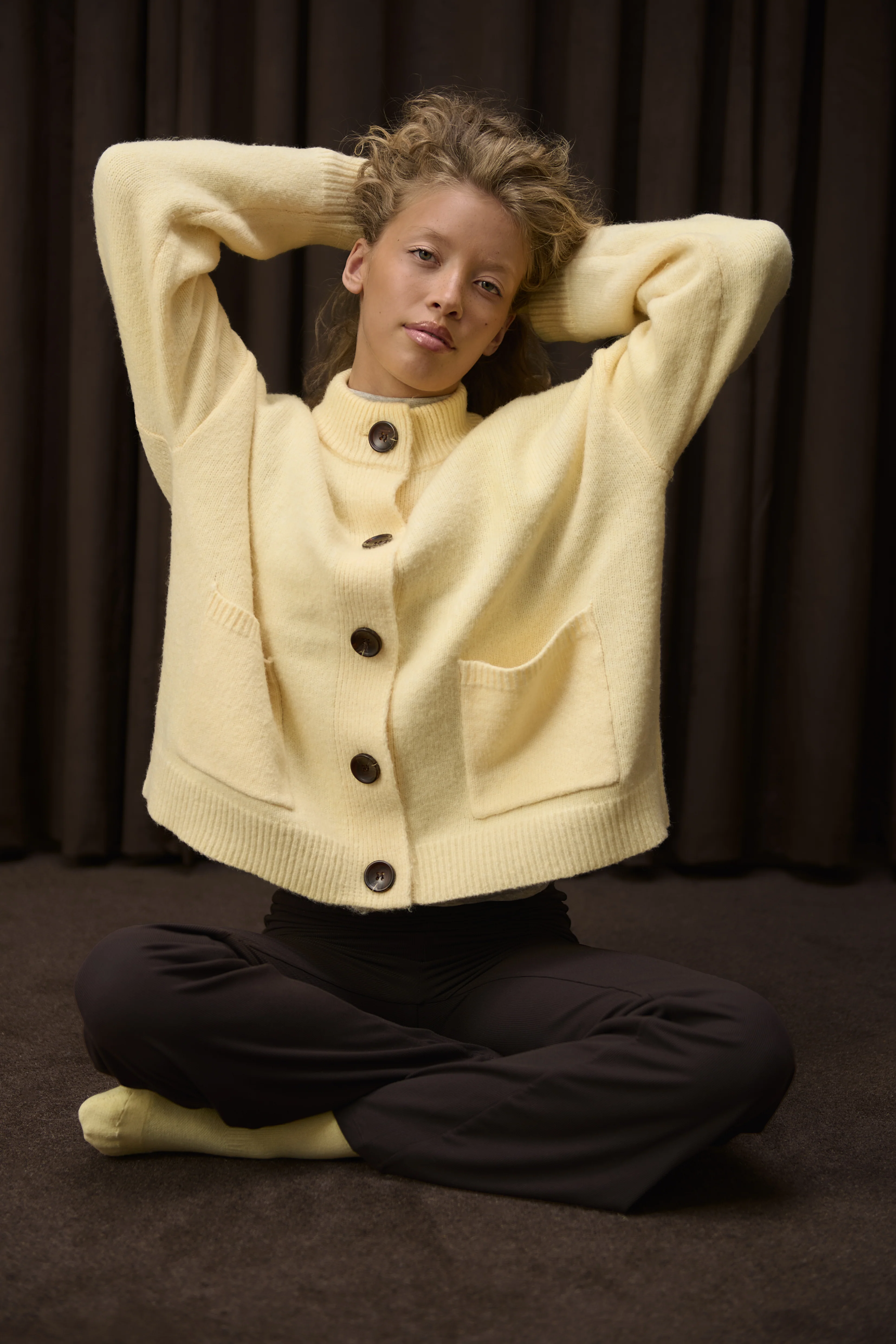 Eccles Button Cardigan in Butter Yellow - Image 4