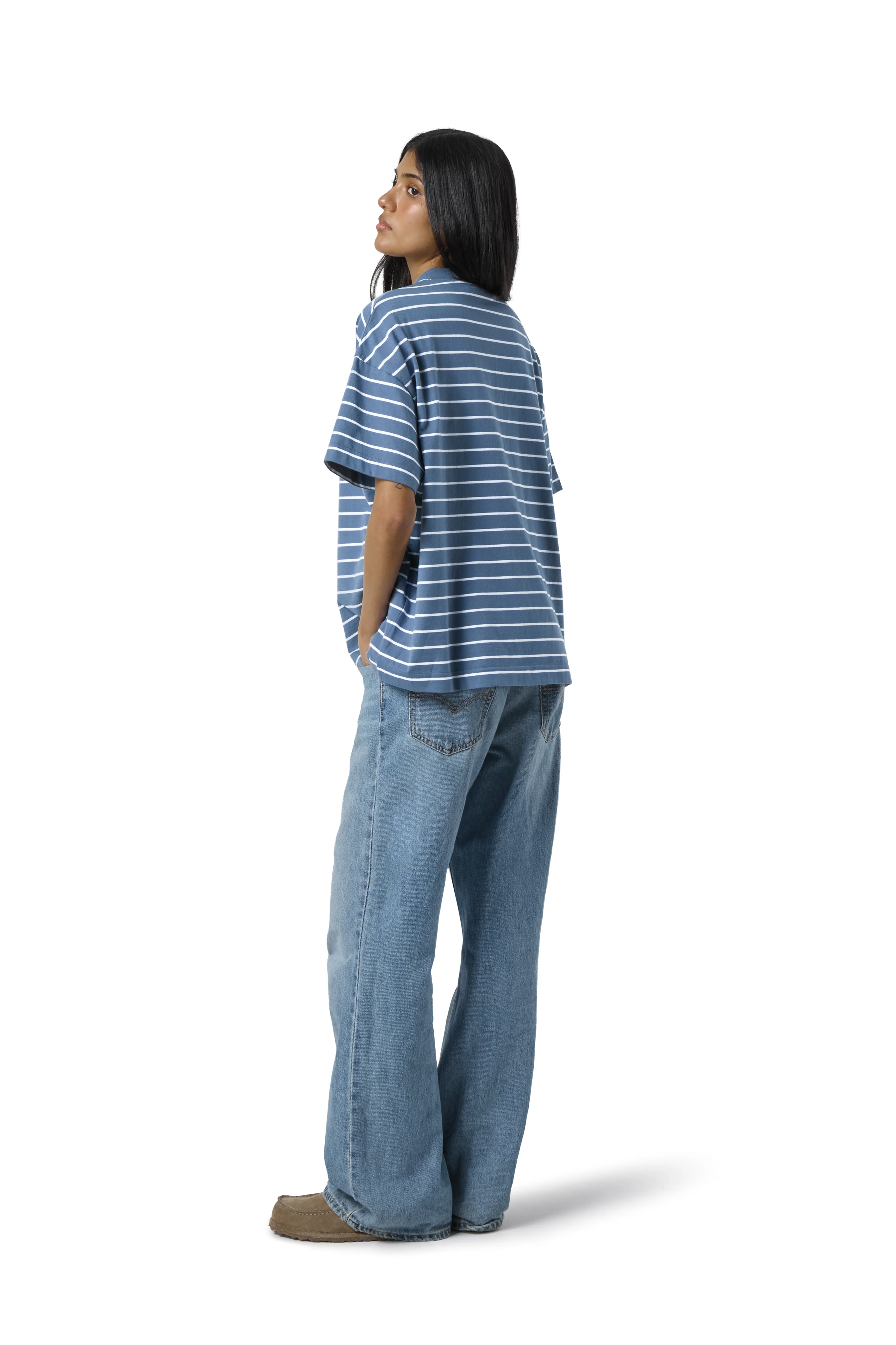 Devon Striped Oversized Tee in Blue Wash - Image 3