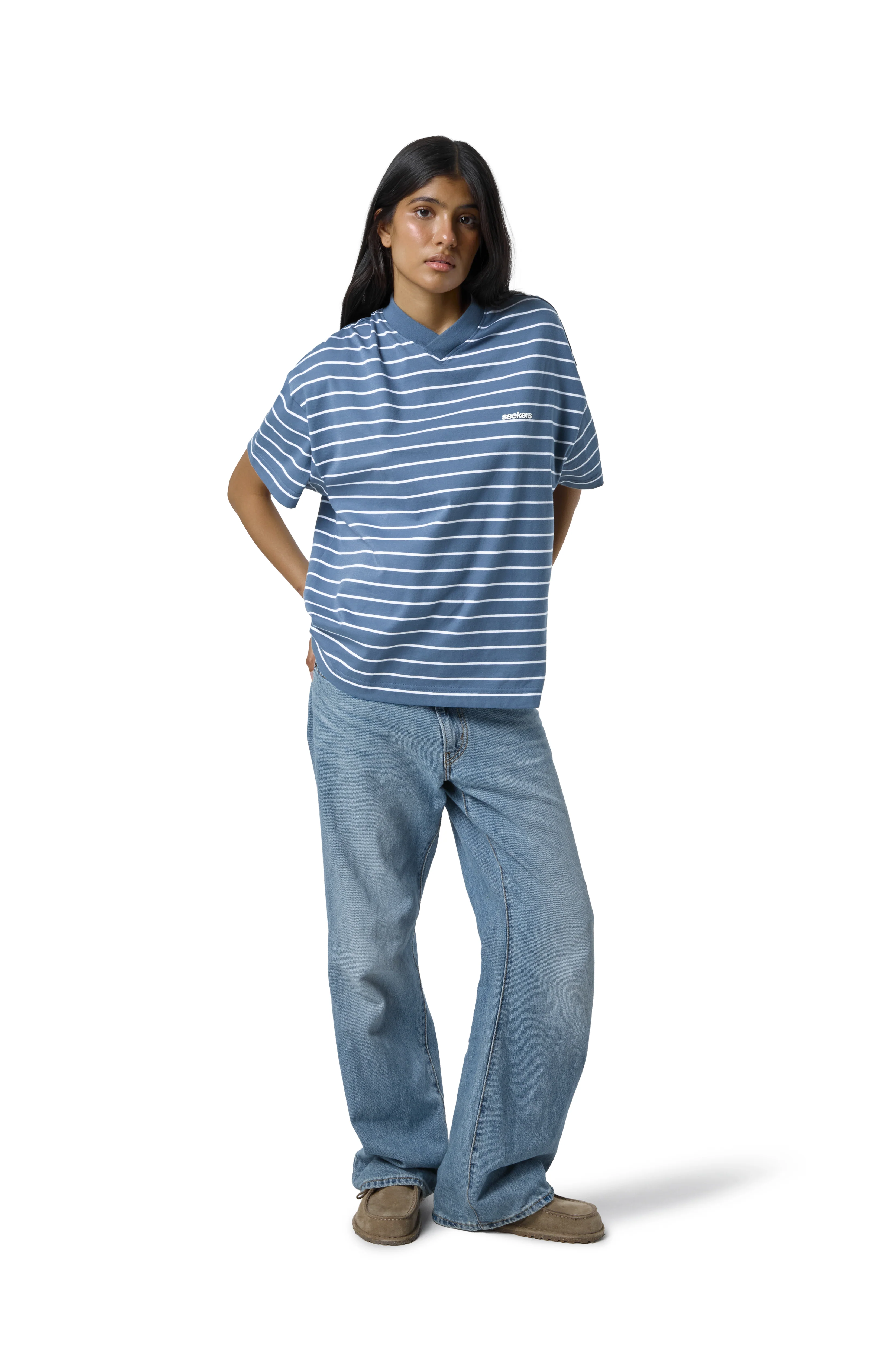 Devon Striped Oversized Tee in Blue Wash - Image 8