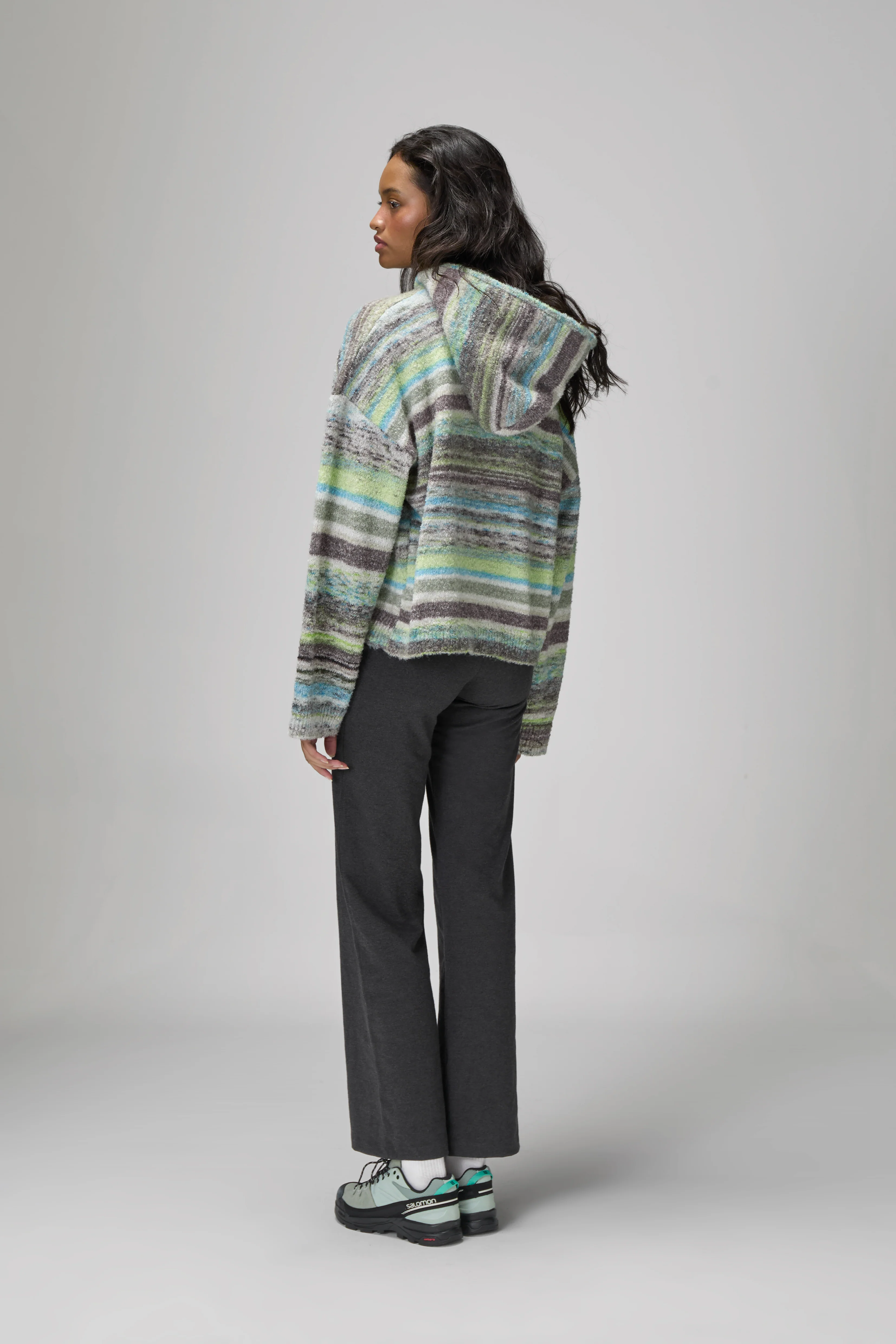 Emmett Knit Zip Up Hoodie in Lime - Image 3