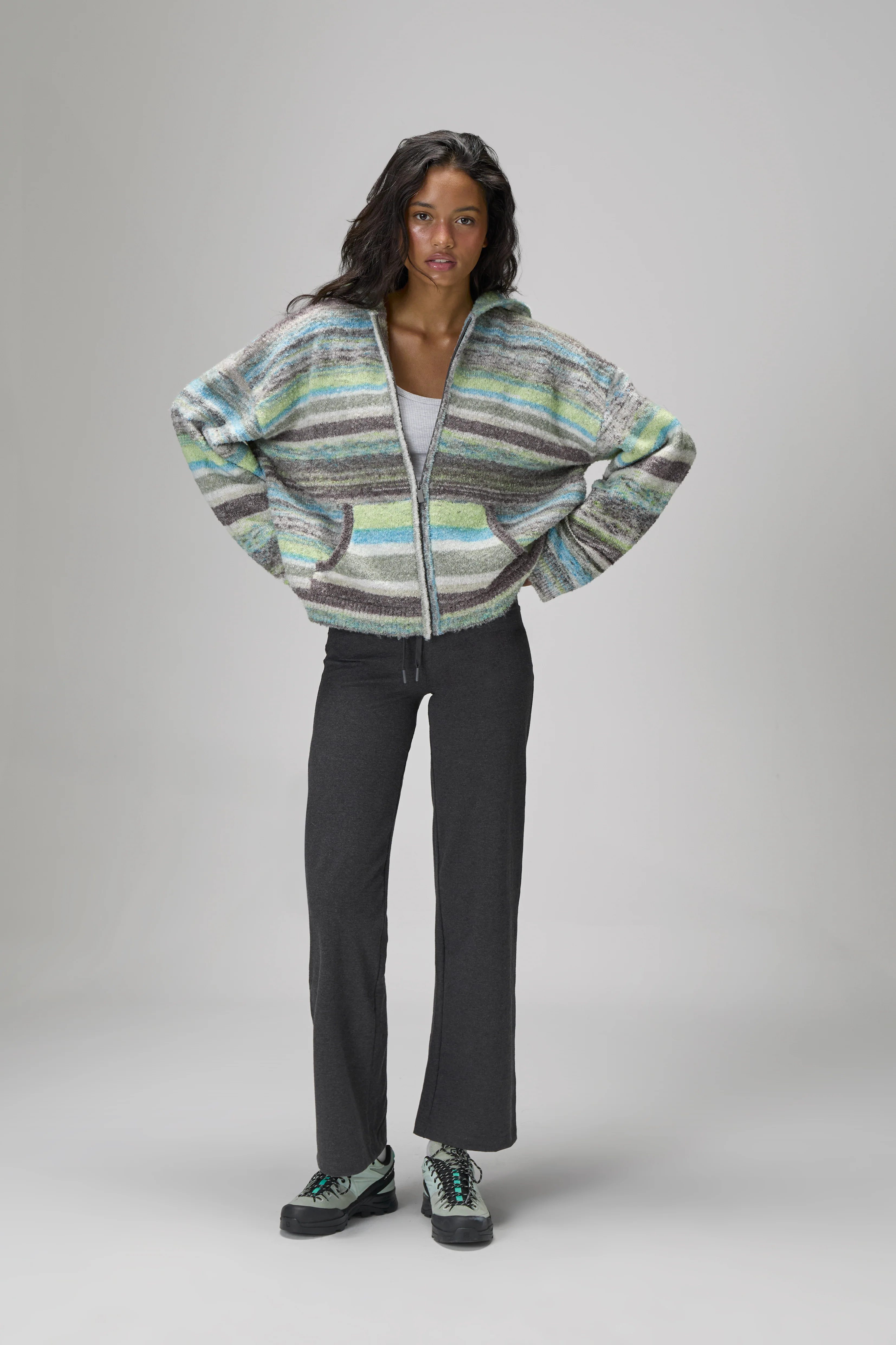 Emmett Knit Zip Up Hoodie in Lime - Image 4