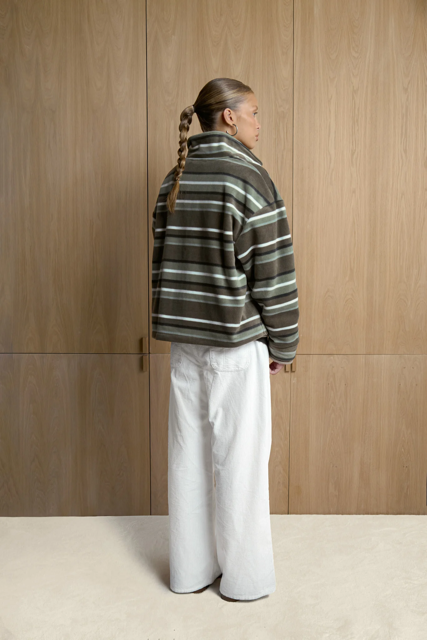 Folk Fleece Shirt in Khaki Stripe - Image 4