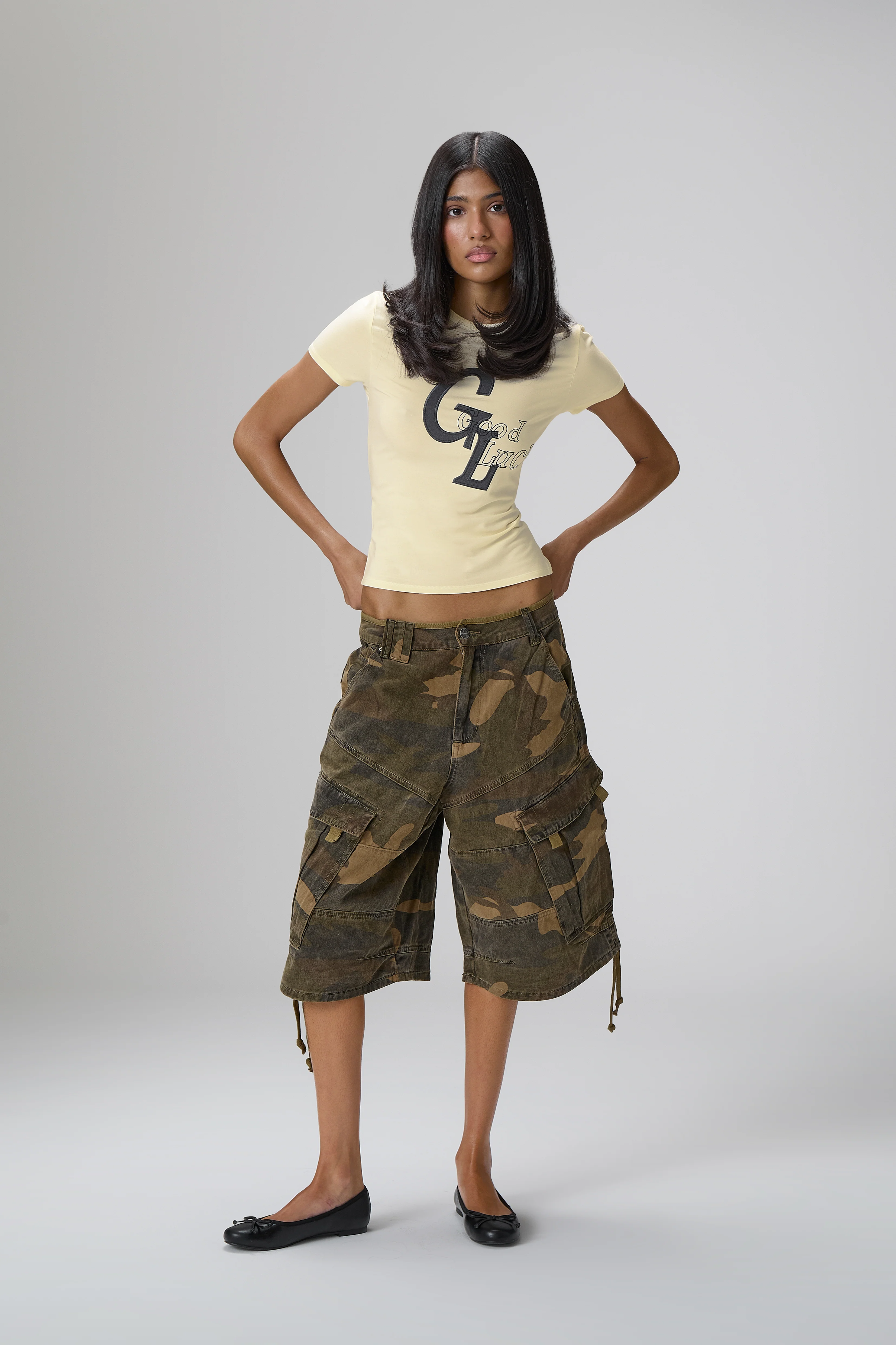 Good Luck Stretch Baby Tee in Yellow - Image 3