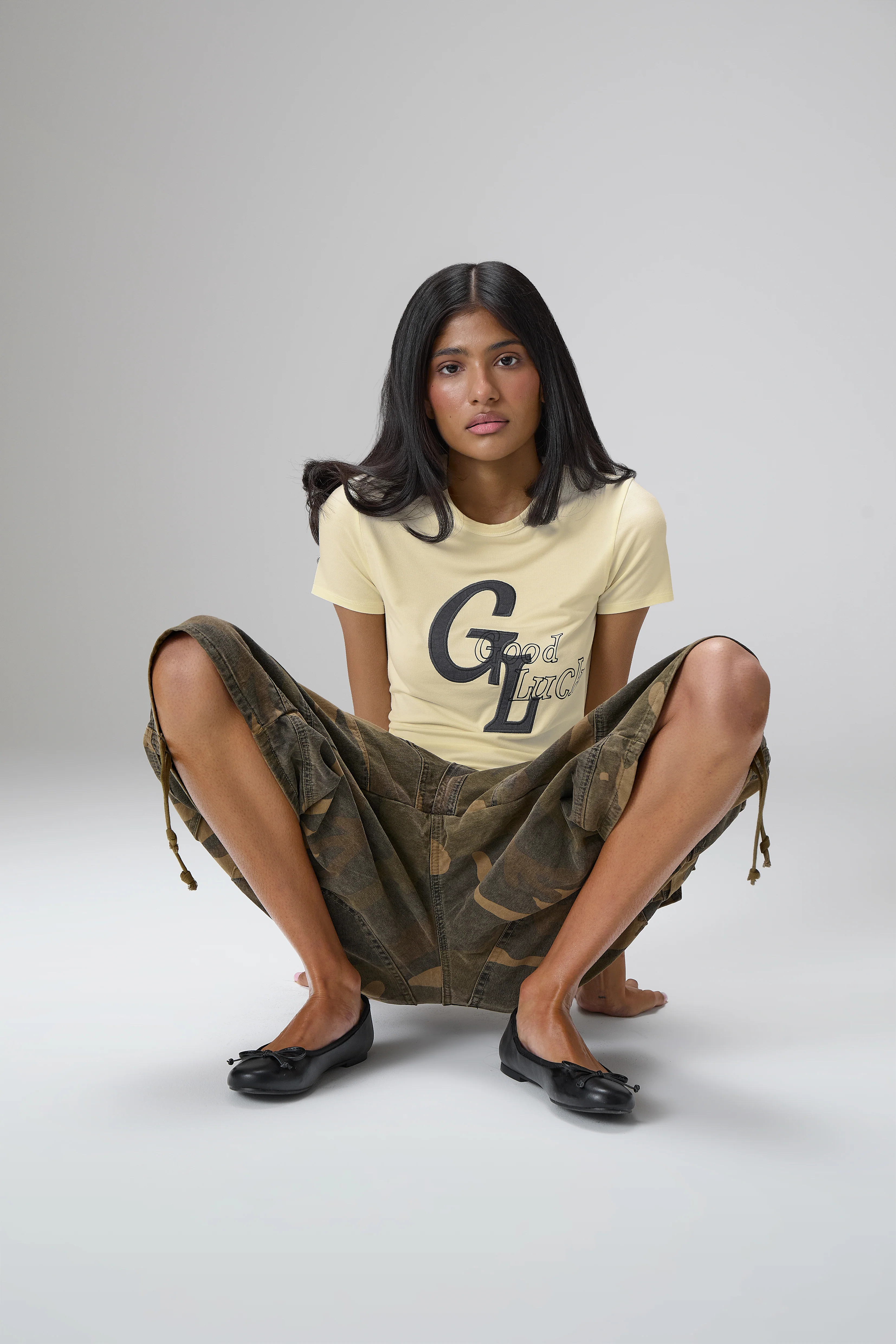 Good Luck Stretch Baby Tee in Yellow - Image 5