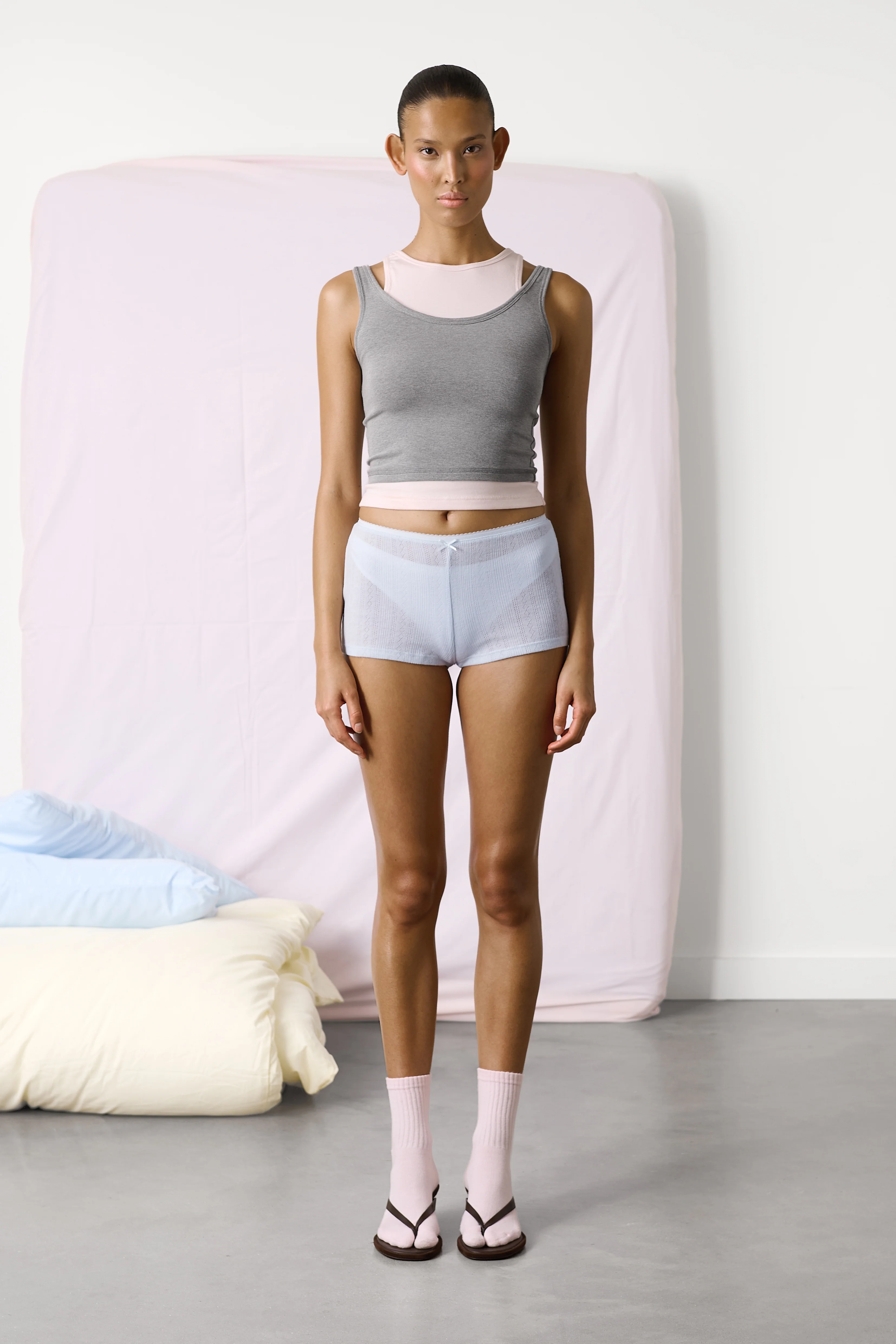 Huggie Layered Vest Top in Mid Grey - Image 2