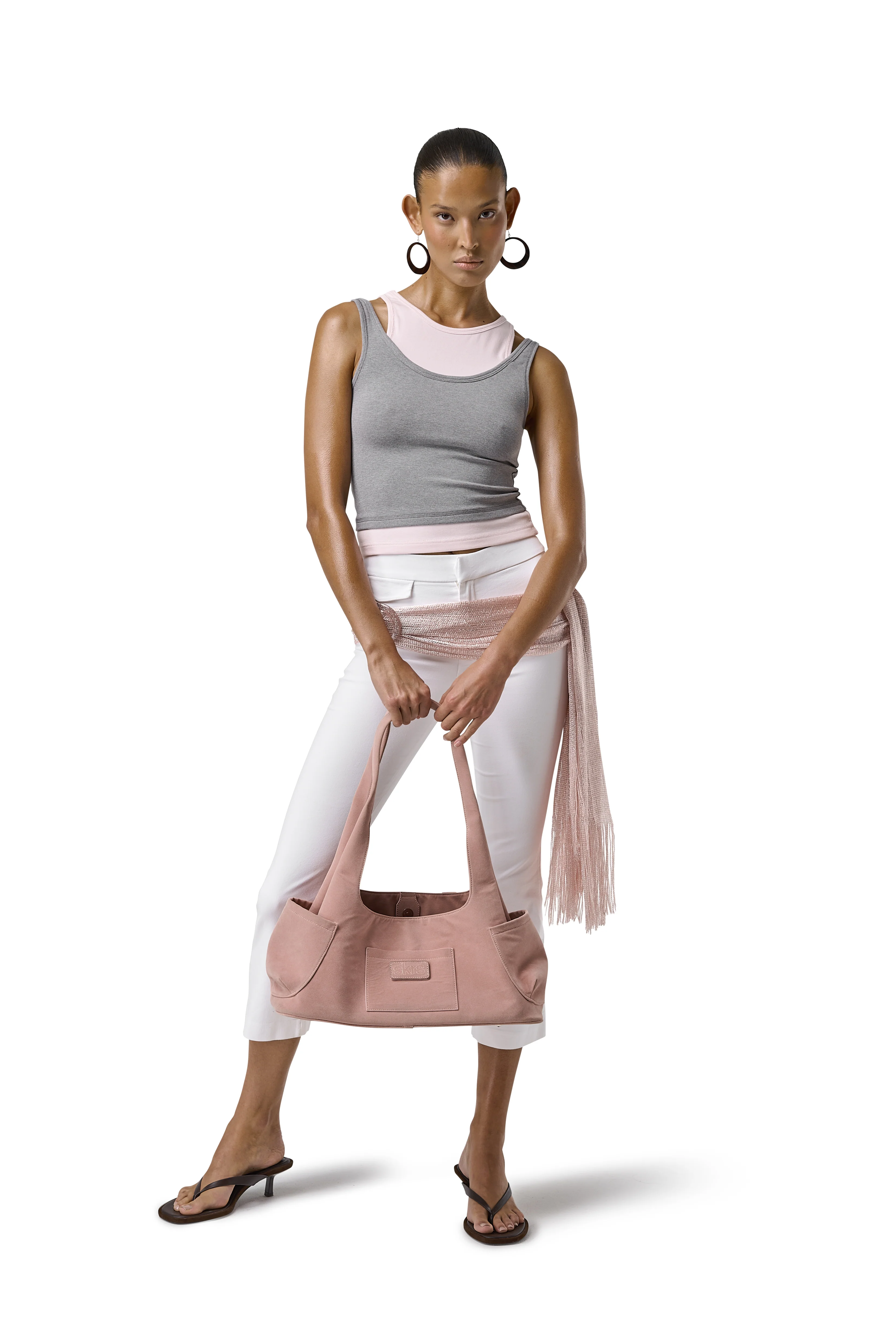 Huggie Layered Vest Top in Mid Grey - Image 3
