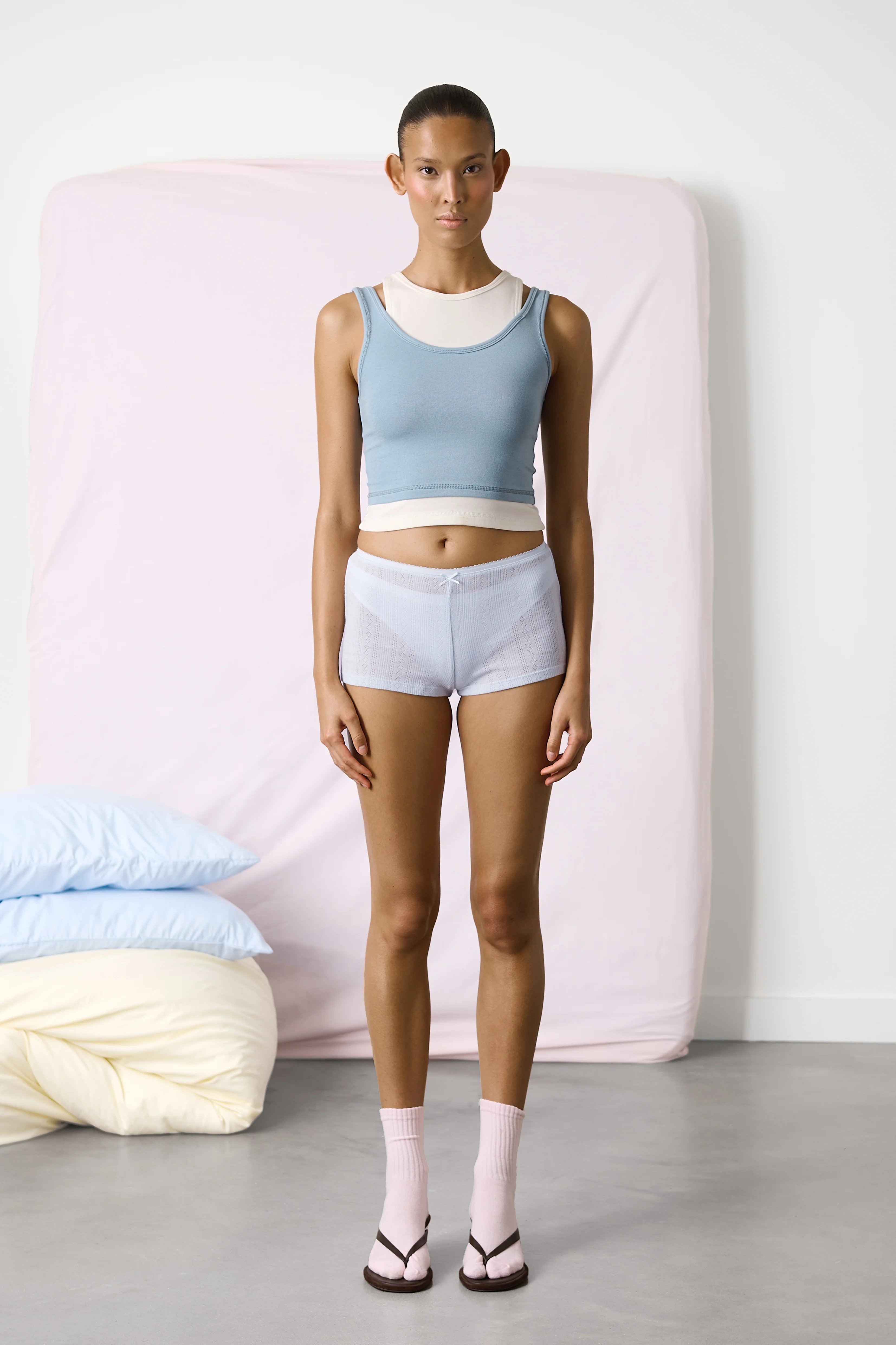 Huggie Layered Vest Top in Mid Blue - Image 5