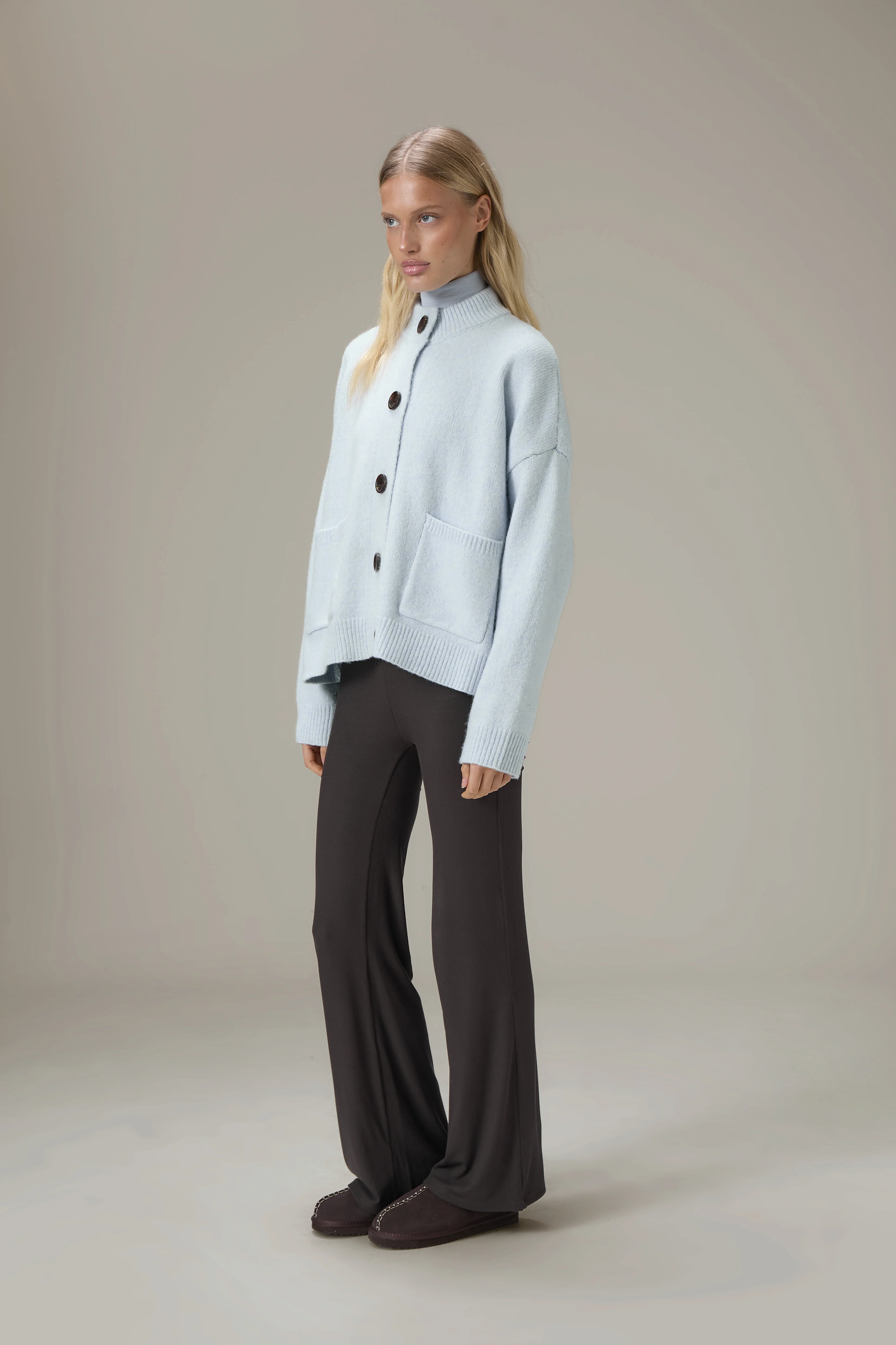 Eccles Button Cardigan in Powder Blue - Image 5