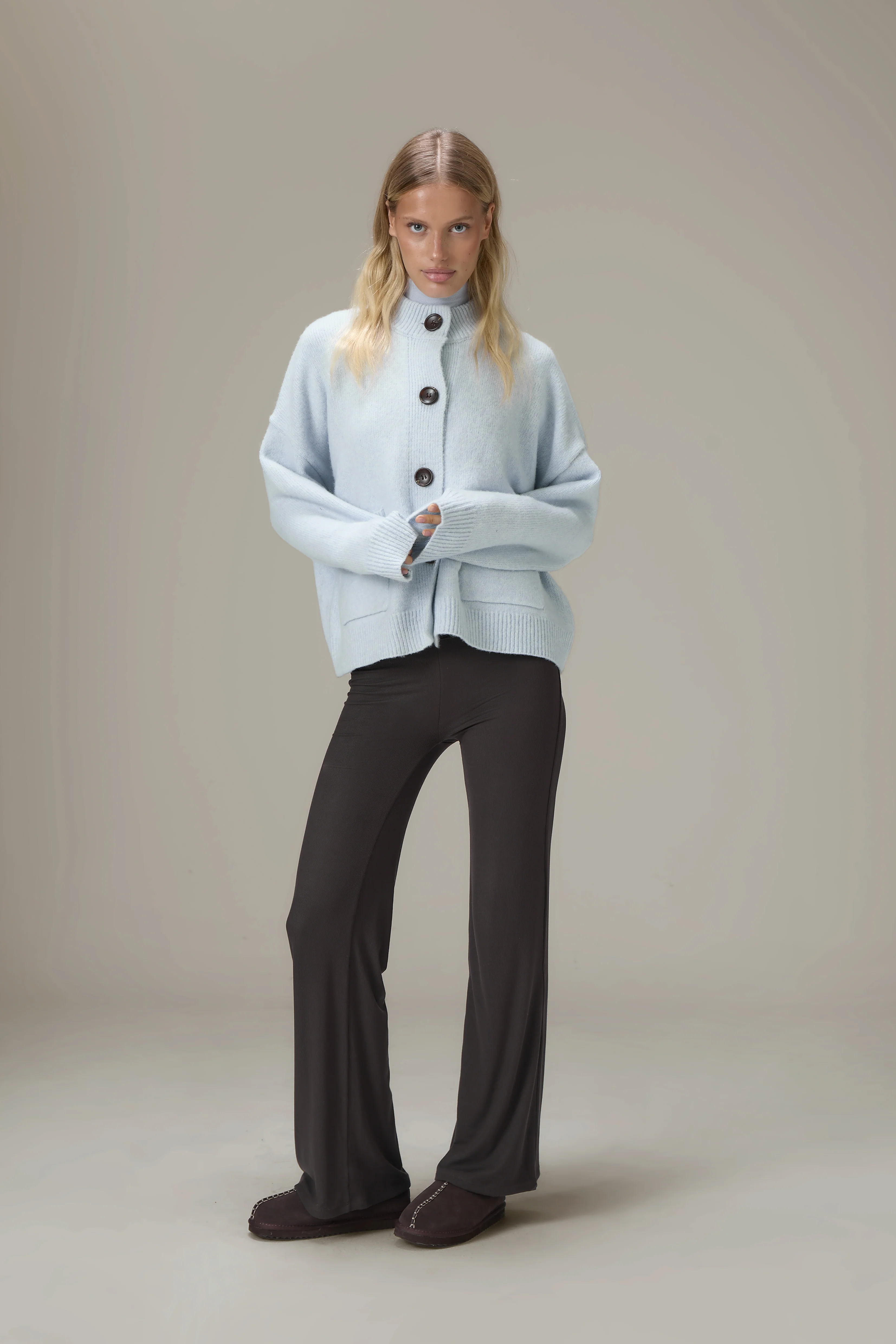 Eccles Button Cardigan in Powder Blue - Image 6