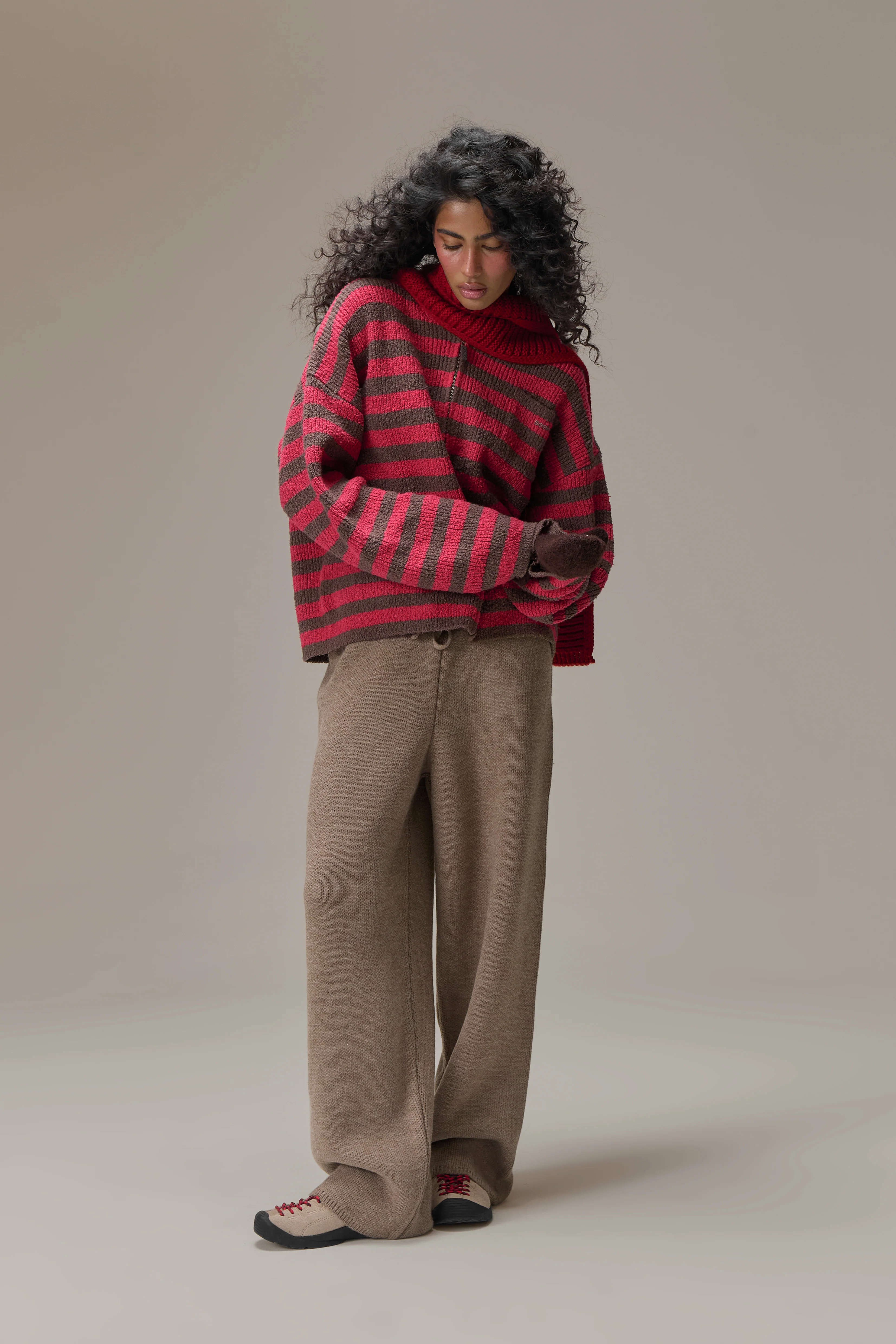 Jasper Knit Hoodie Zip Up in Red - Image 4