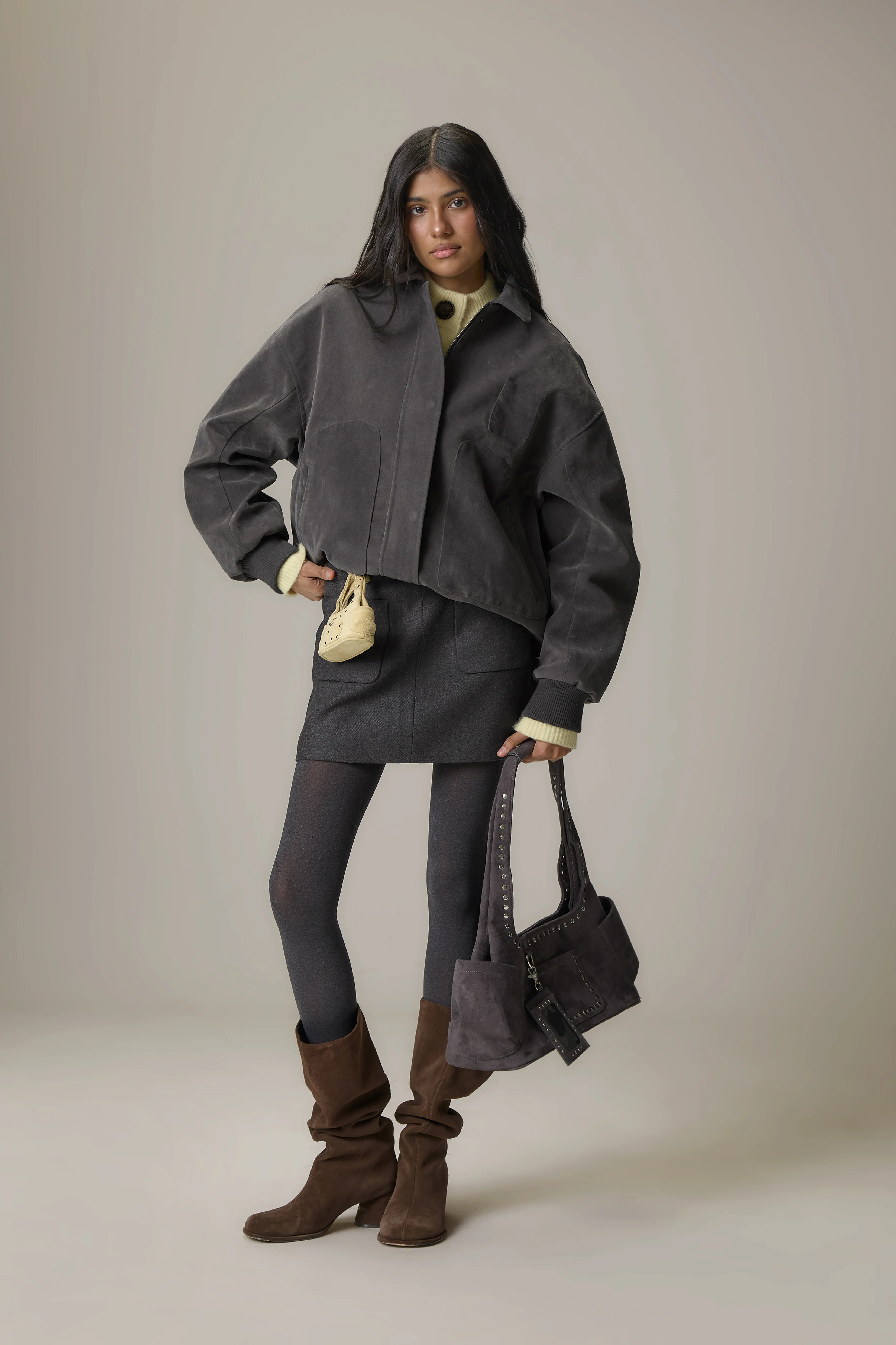 Martha Faux Suede Cardholder in Dark Grey - Image 3