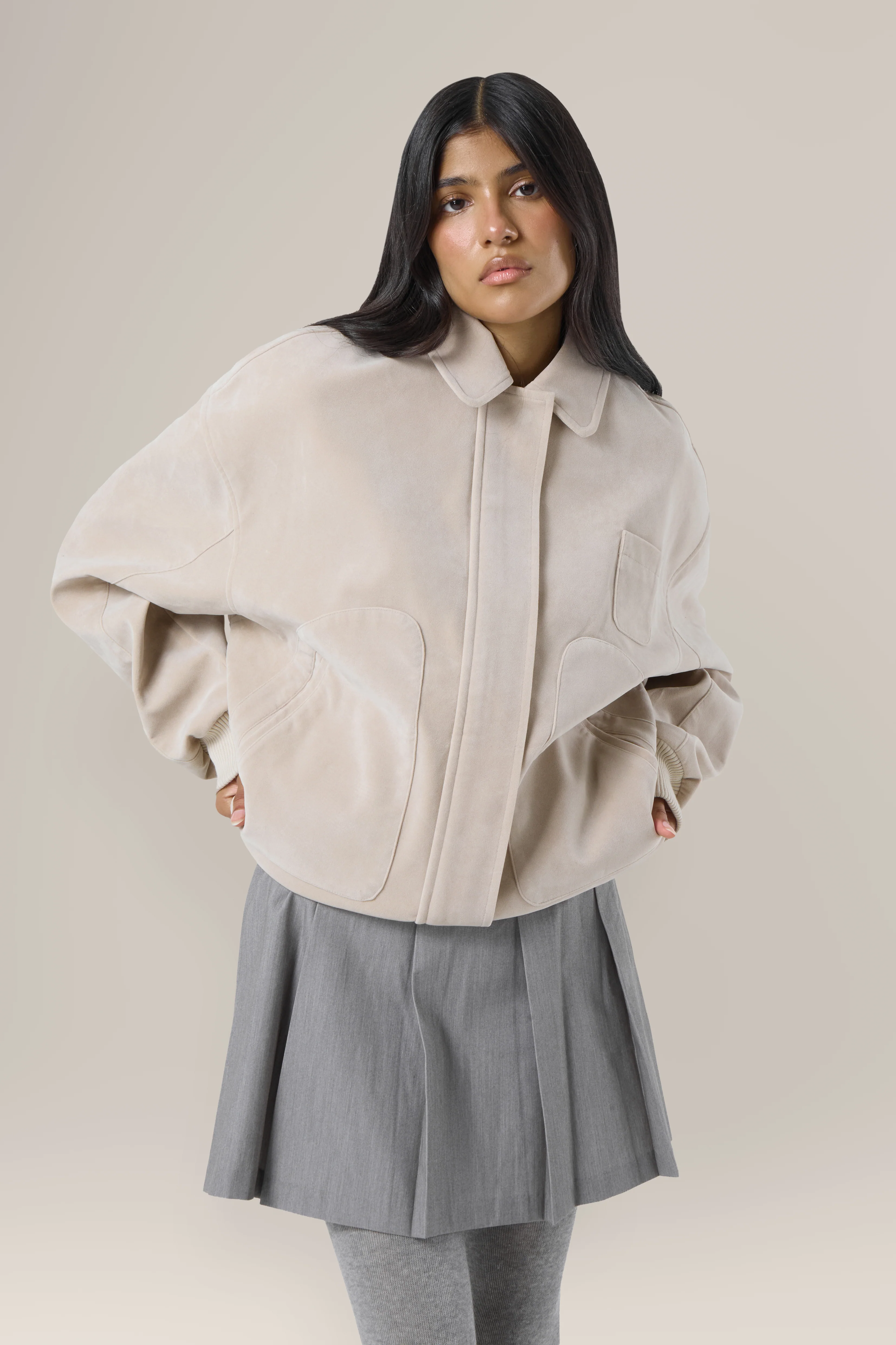 Martha Faux Suede Jacket in Beige - Image 5