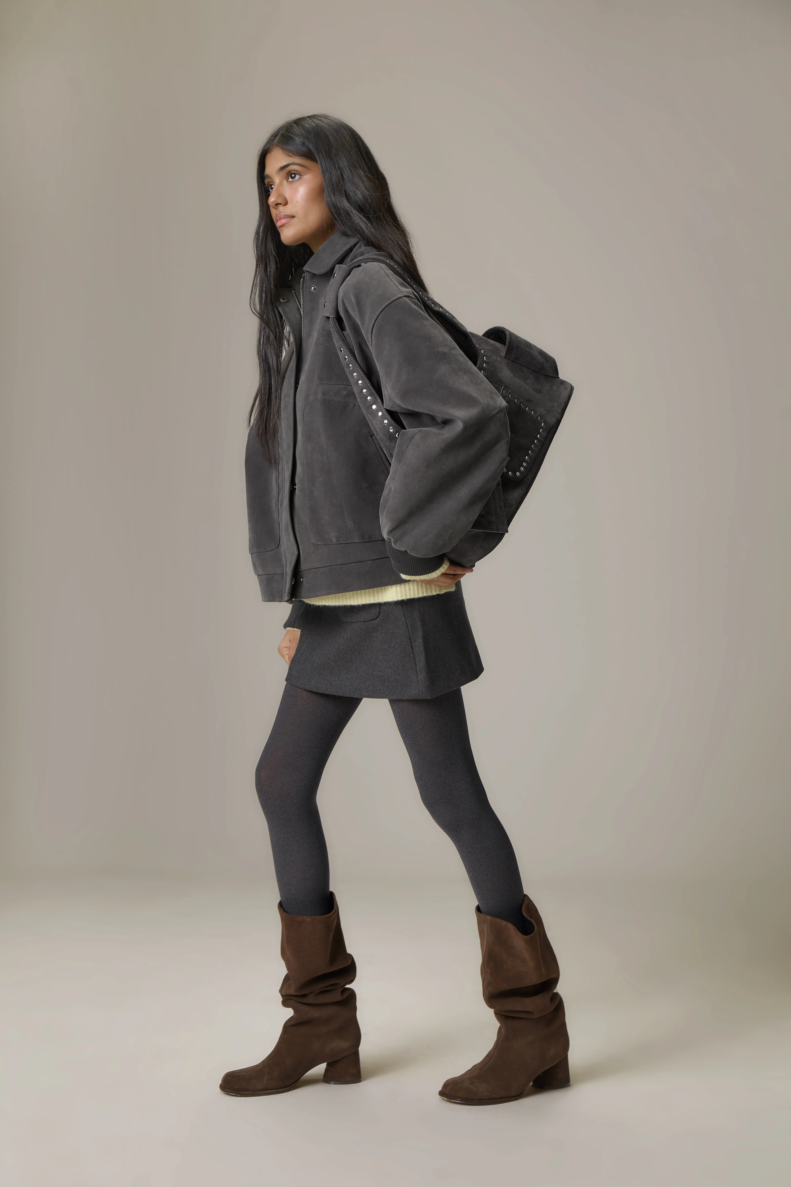 Martha Faux Suede Jacket in Dark Grey - Image 4