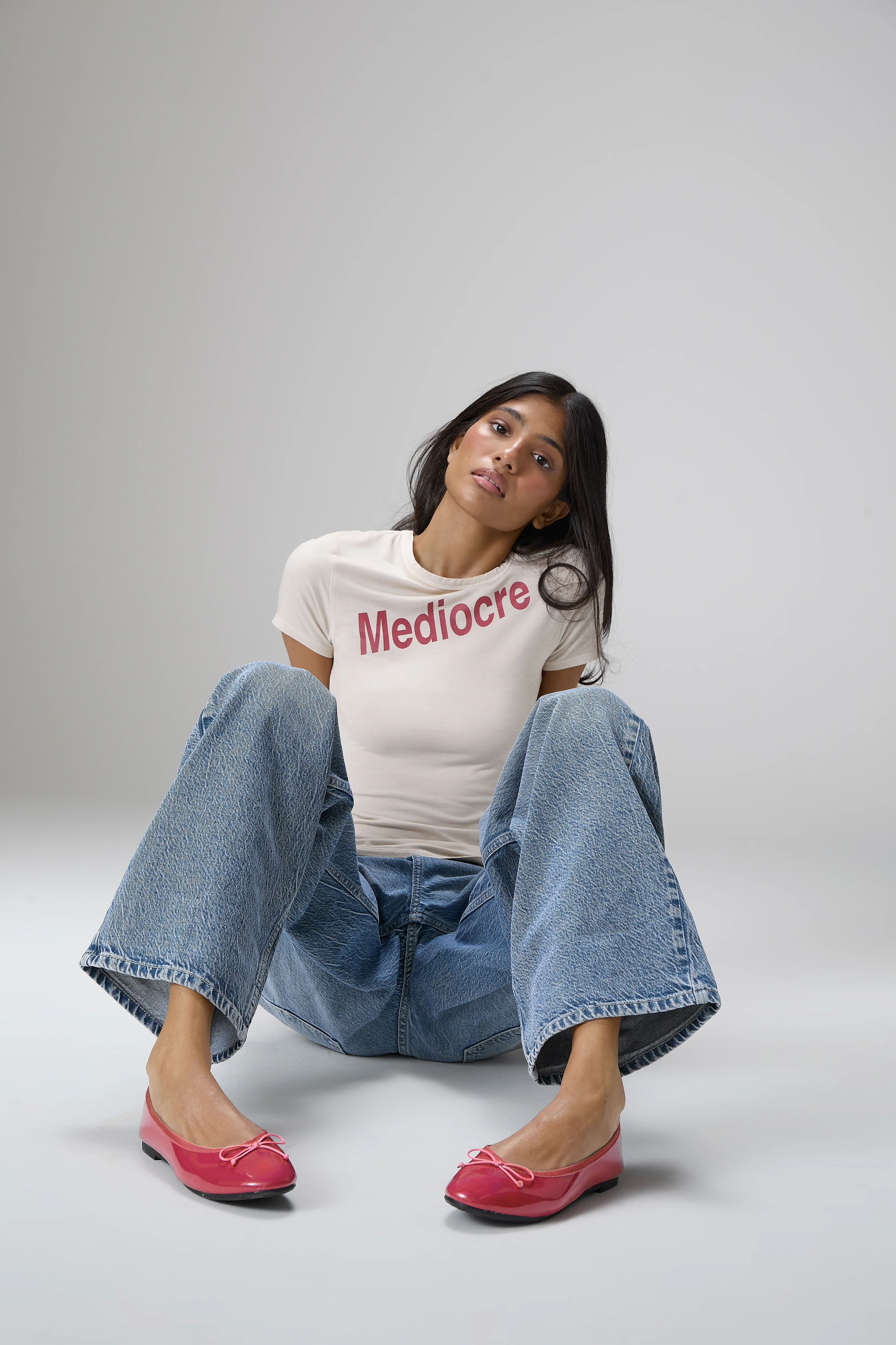 Mediocre Stretch Baby Tee in Light Grey