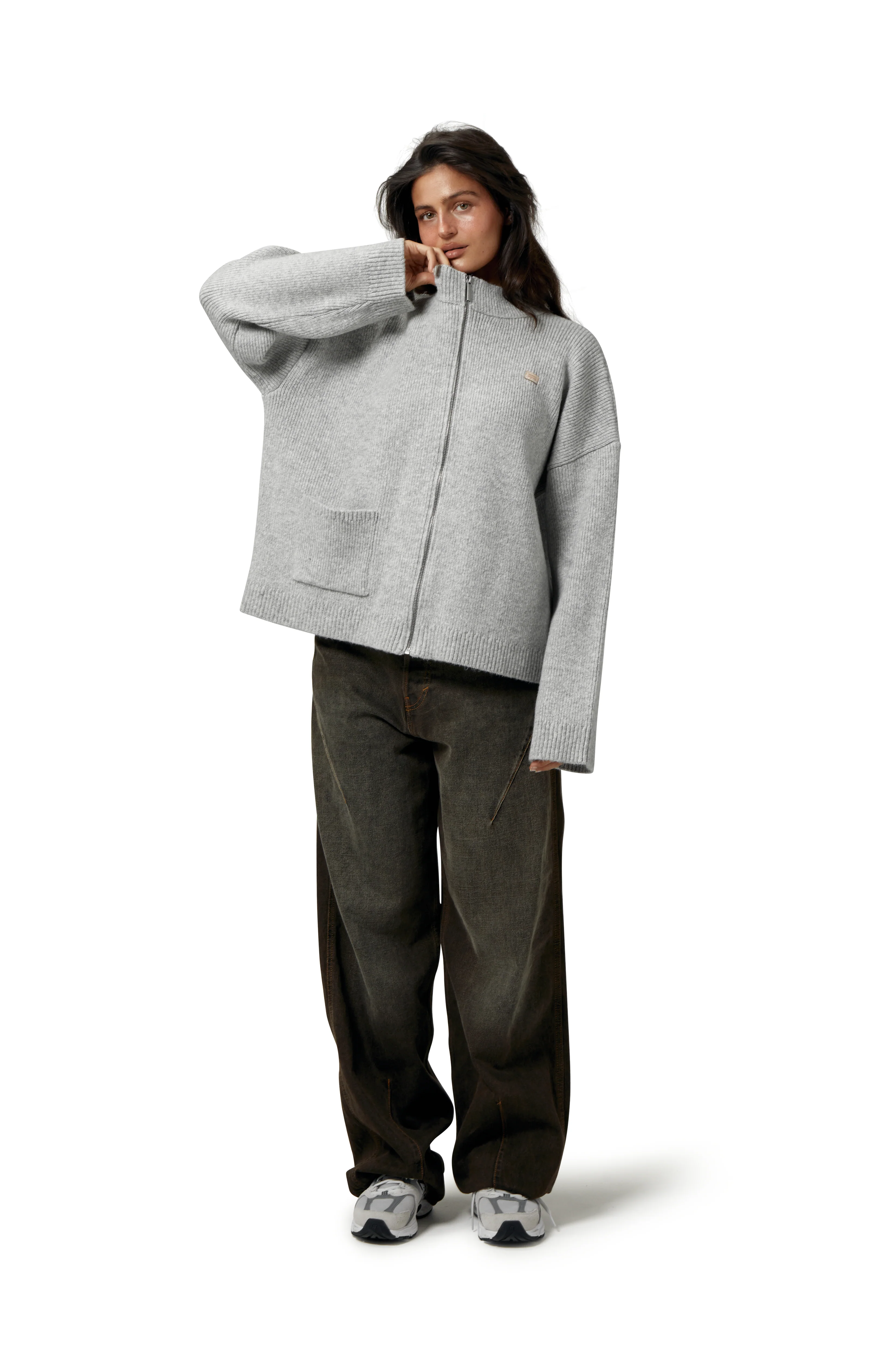 Originals Knit Zip Up in Light Grey - Image 3