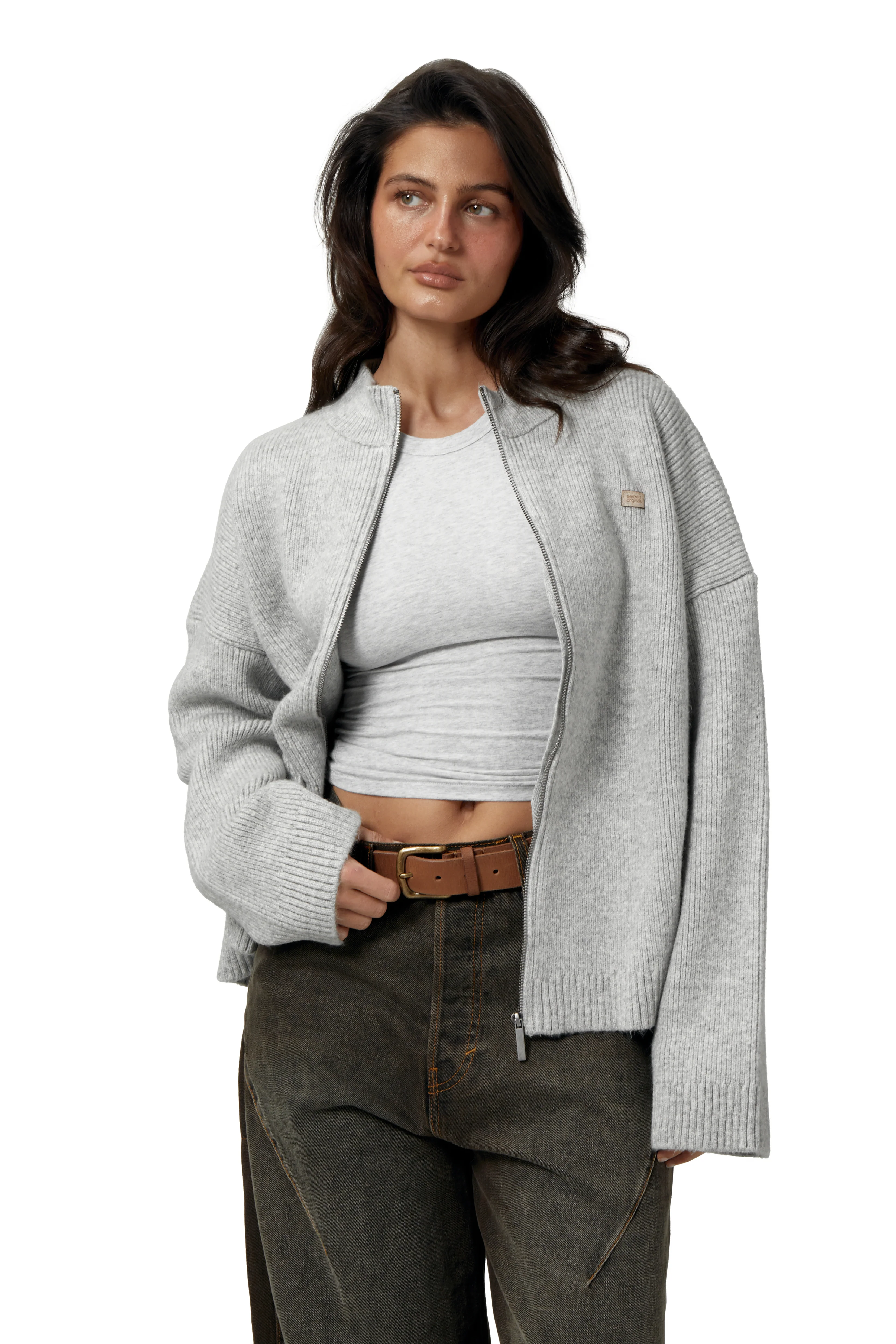 Originals Knit Zip Up in Light Grey - Image 7