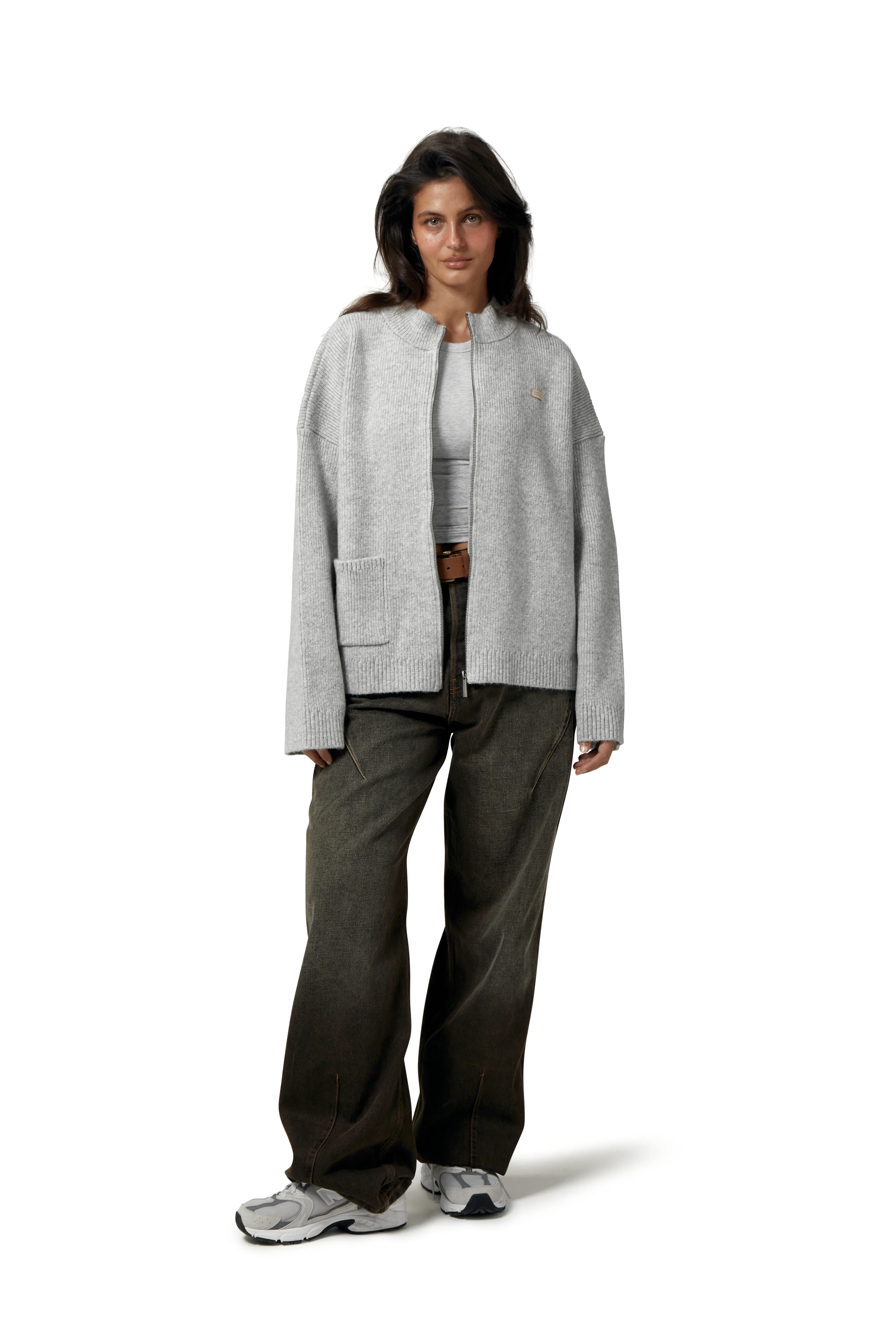Originals Knit Zip Up in Light Grey - Image 8