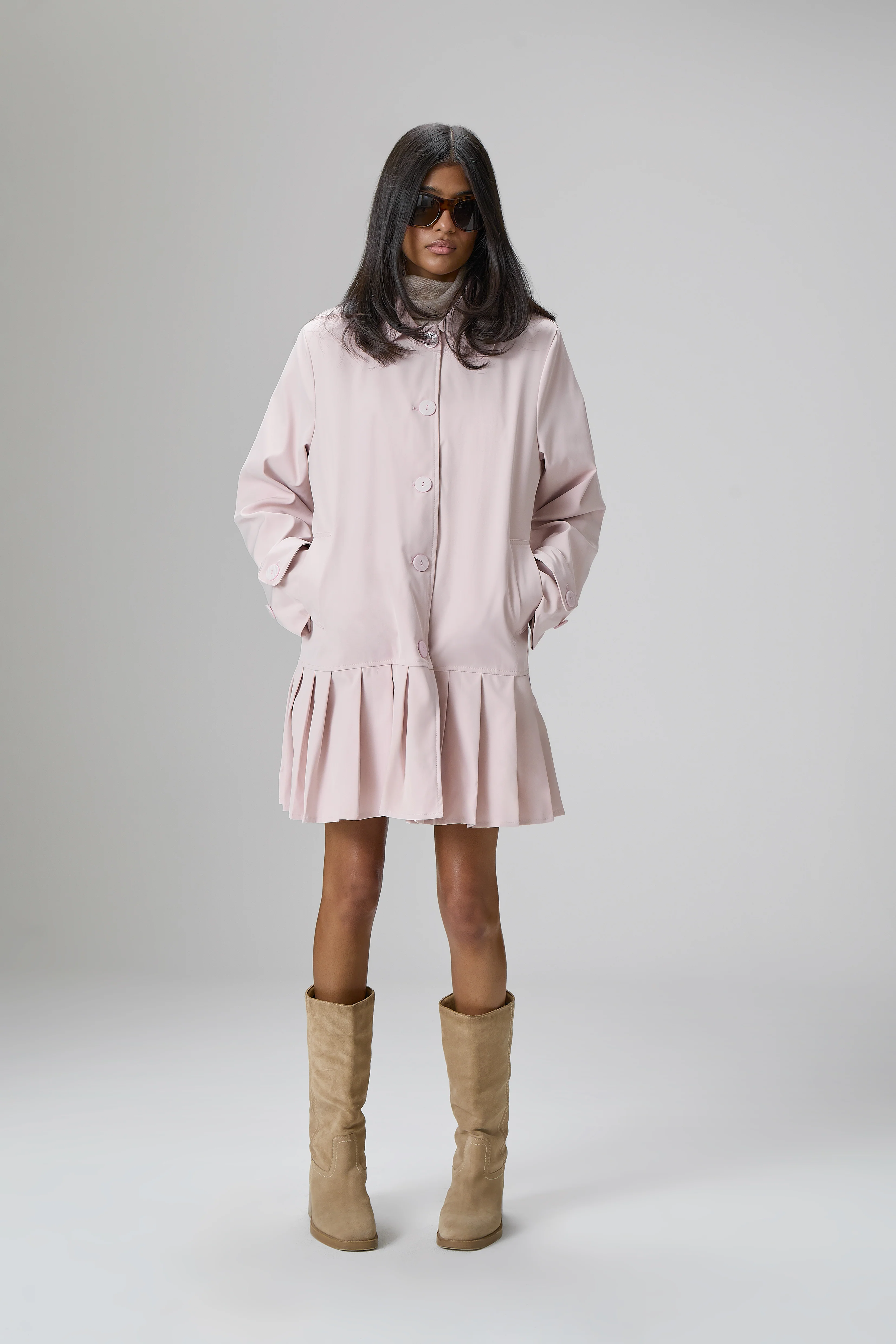 Patter Pleat Trench Coat in Pink - Image 6