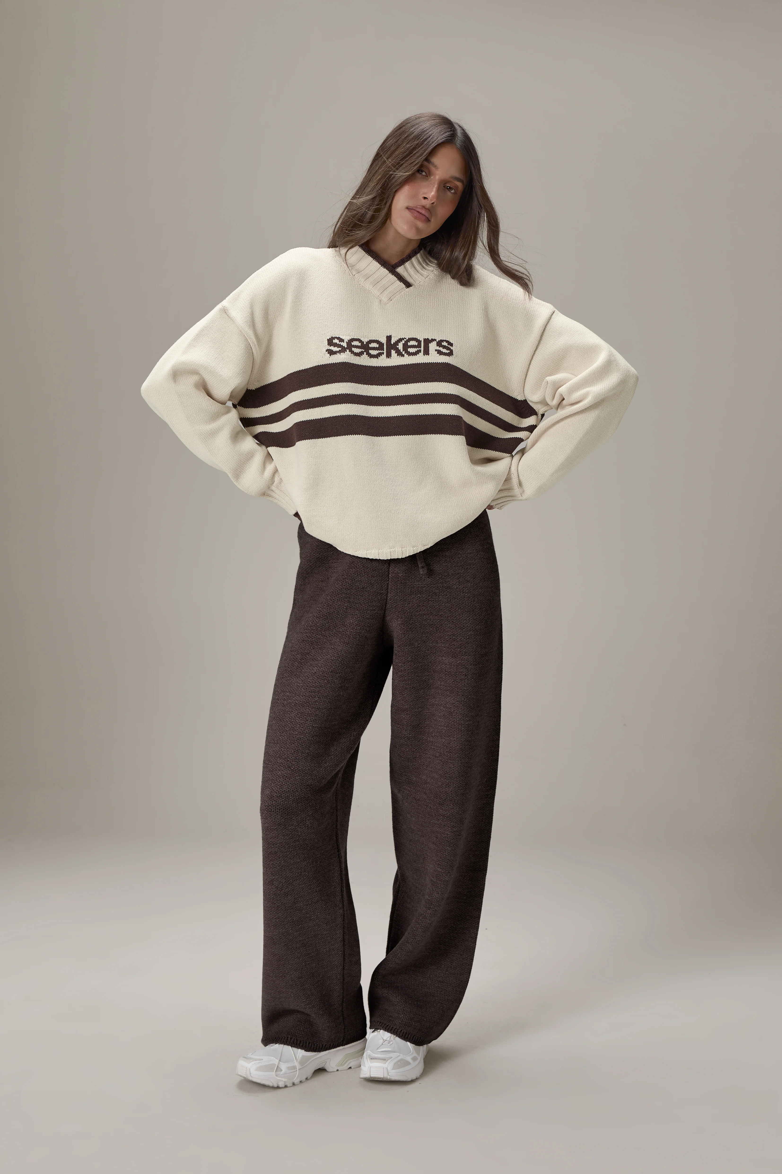 Peggy Logo Knit Sweater in Cream