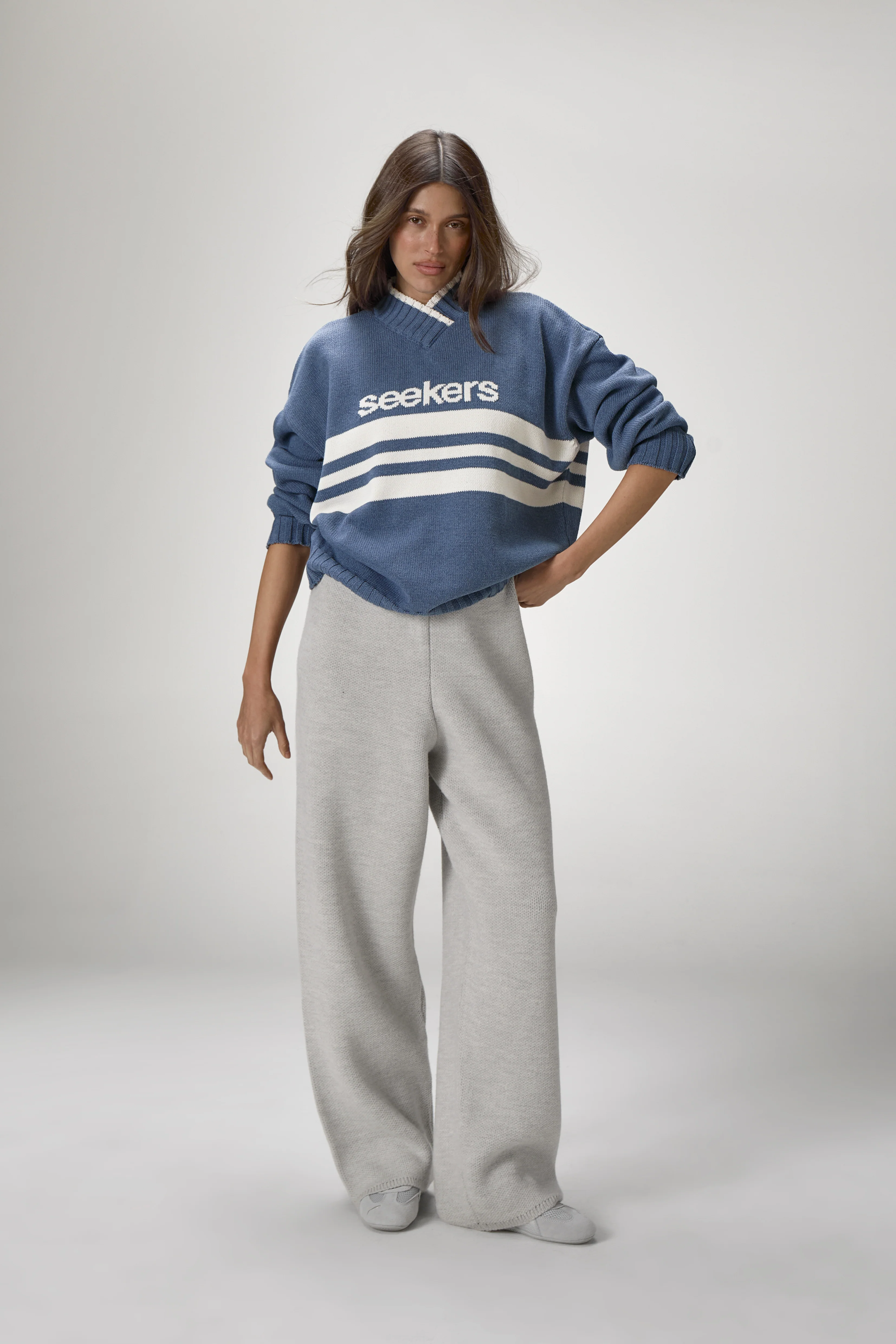 Peggy Logo Knit Sweater in Blue - Image 4