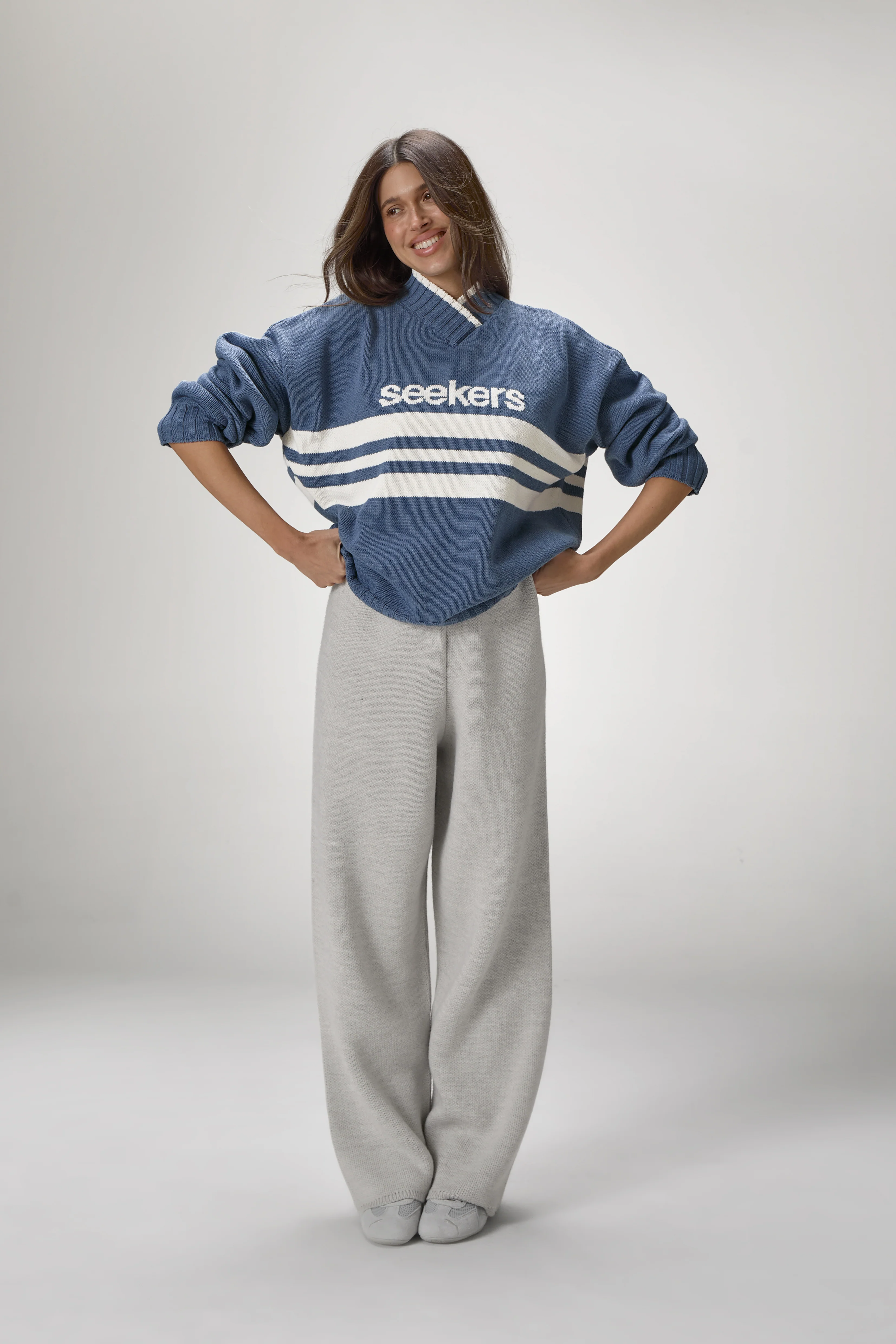 Peggy Logo Knit Sweater in Blue - Image 8