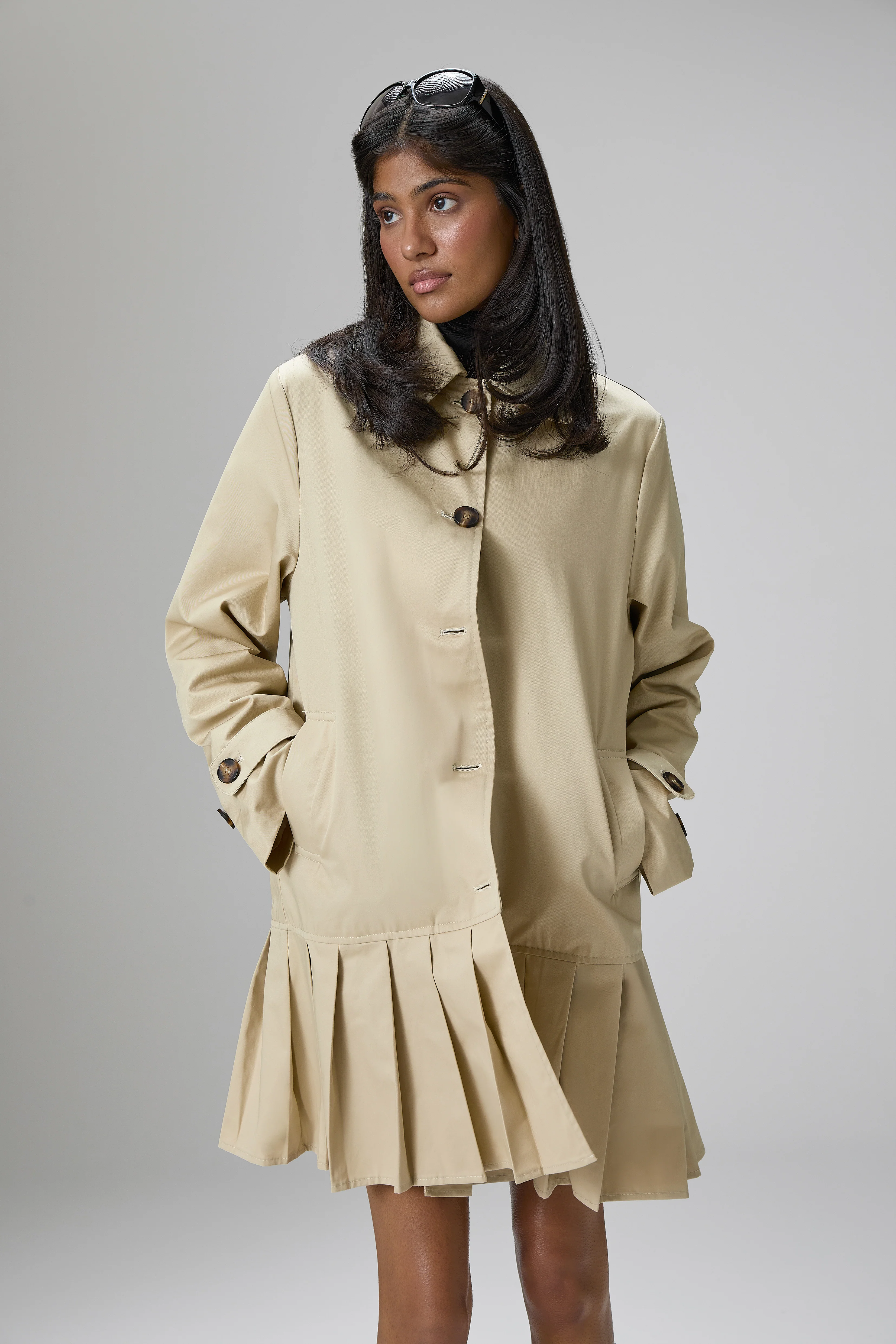Patter Pleat Trench Coat in Classic Beige - Image 7