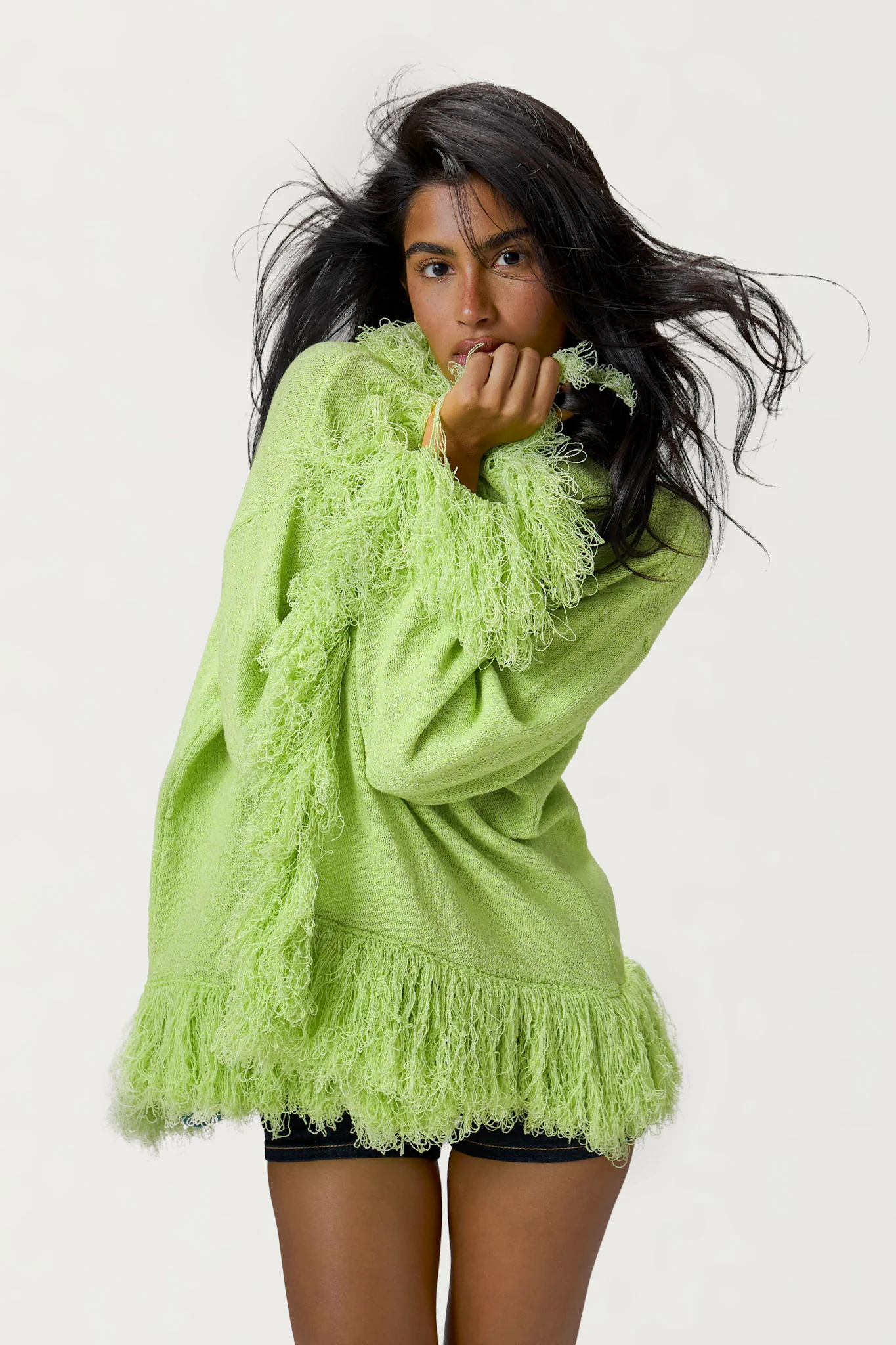 Santana Fringe Cardigan in Lime - Image 4