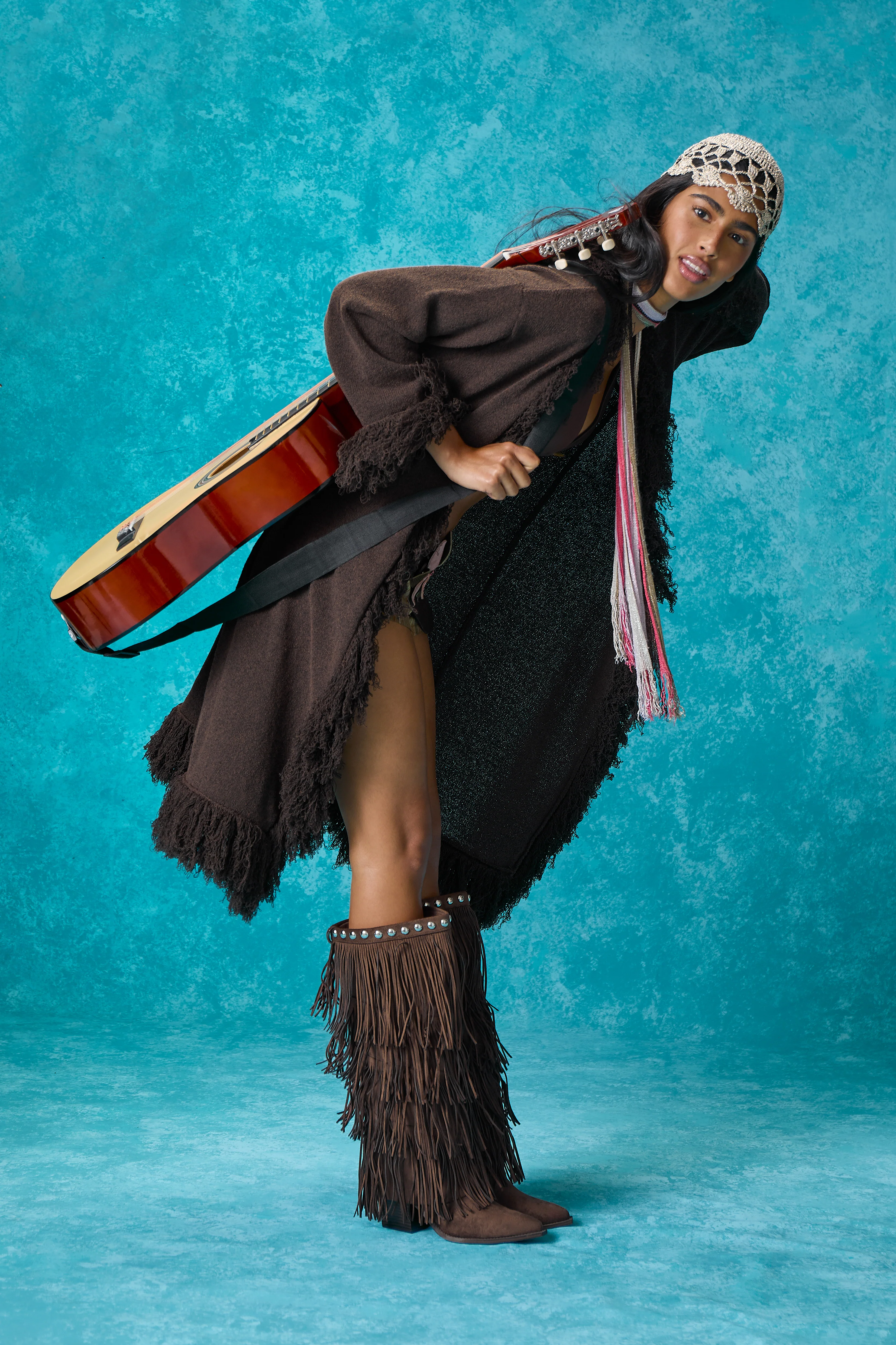Santana Fringe Midi Cardigan in Brown - Image 10
