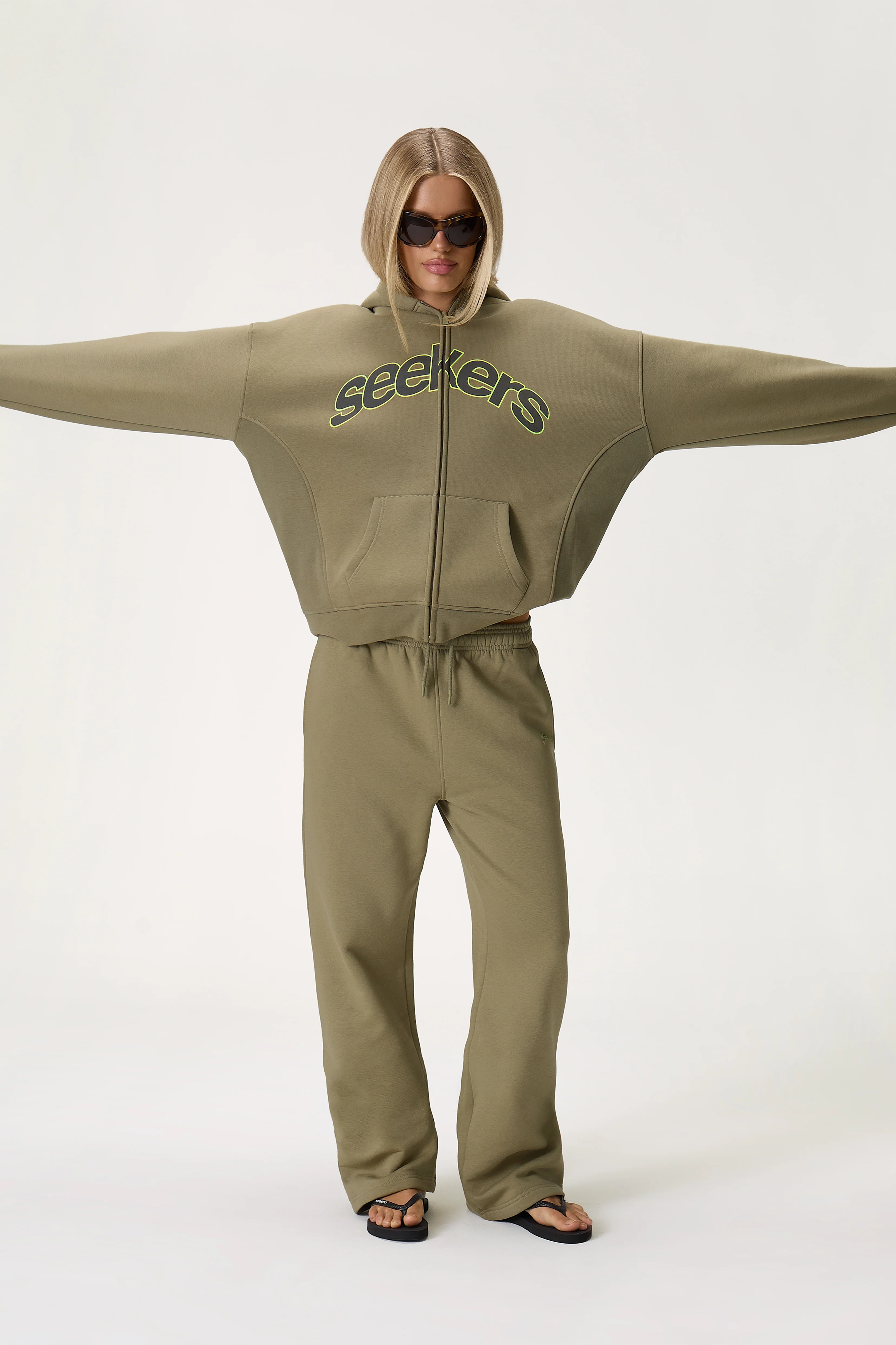 Seekers Doozy Wide Leg Sweatpants in Khaki - Image 3