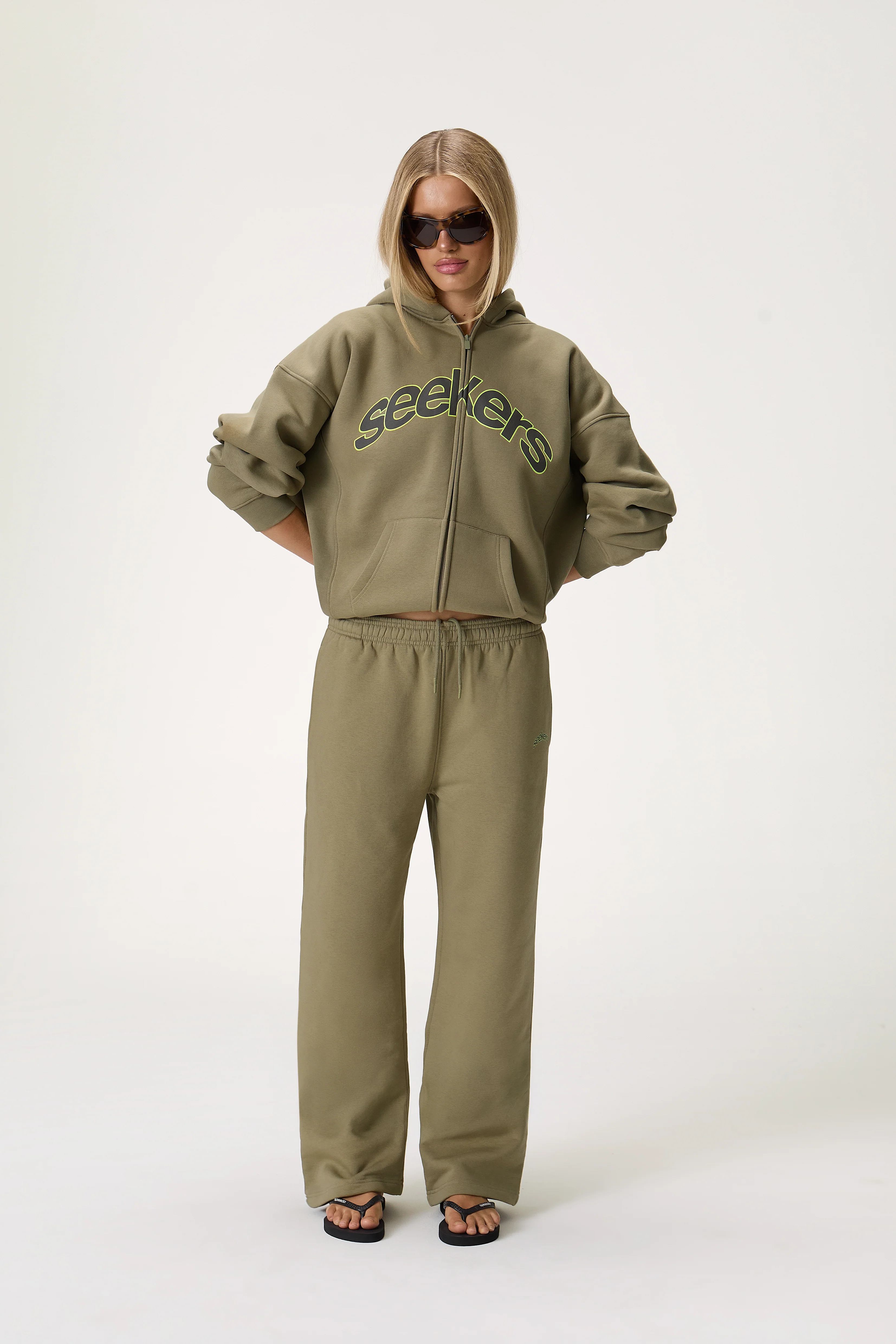 Seekers Doozy Wide Leg Sweatpants in Khaki - Image 4