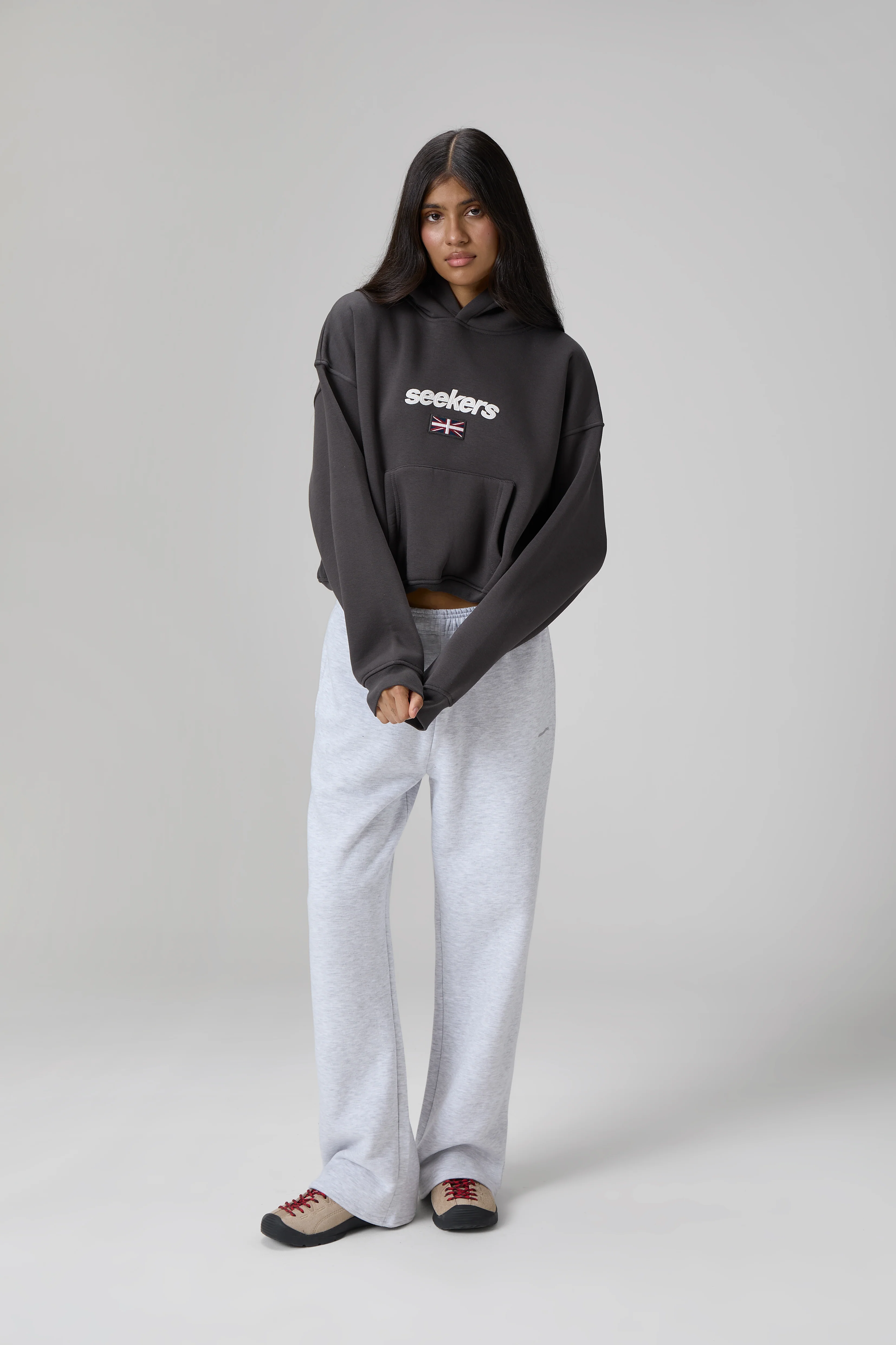 Seekers GB Shrunken Hoodie in Off-Black - Image 3