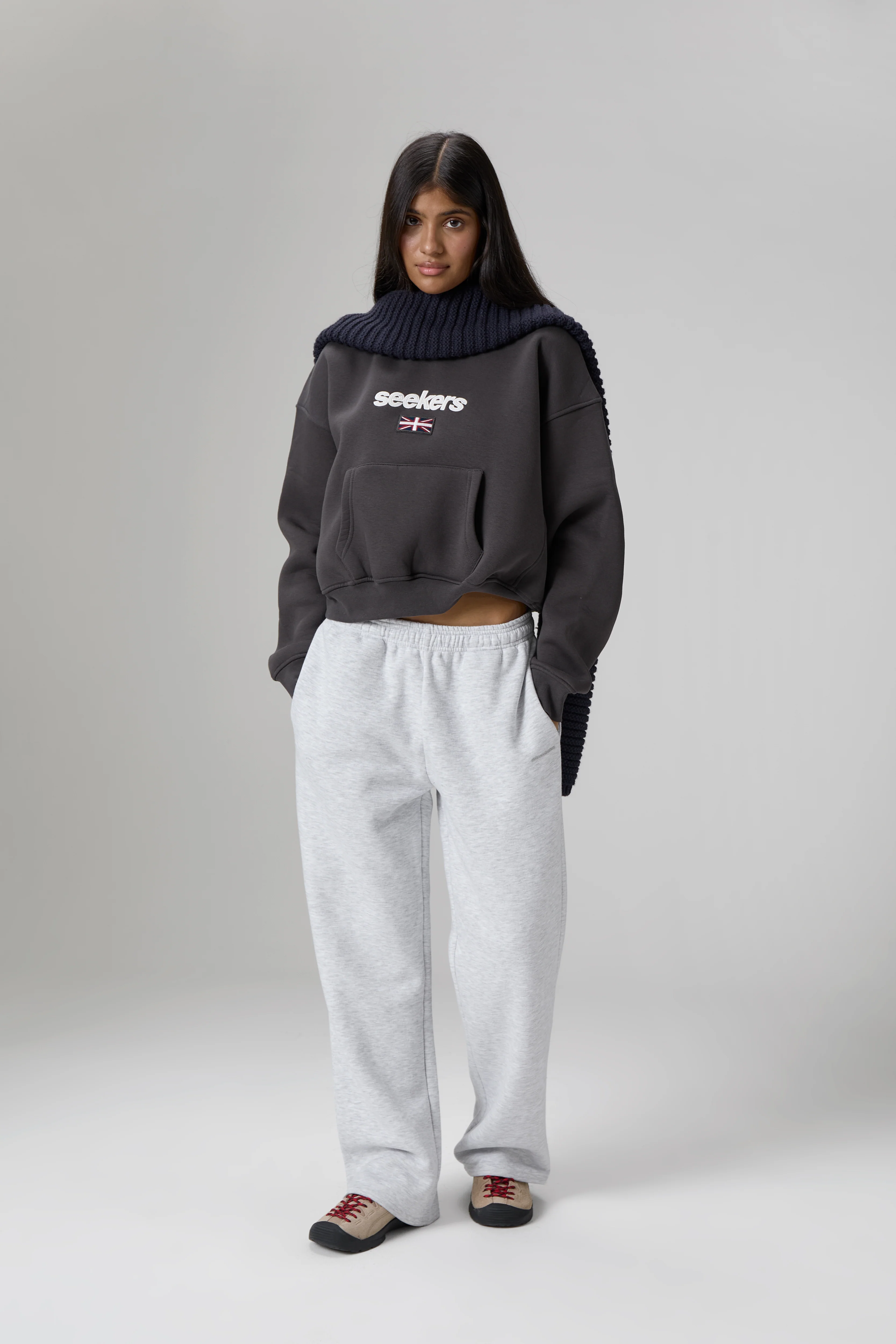Seekers GB Shrunken Hoodie in Off-Black - Image 5